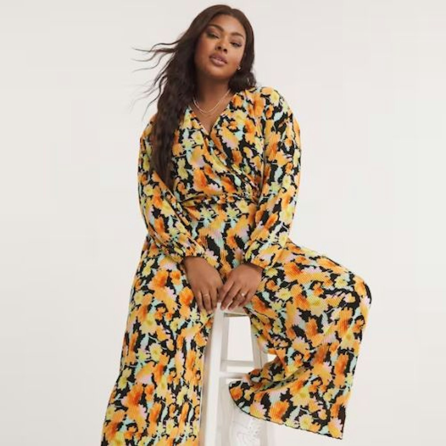 Floral Print Plisse Wrap Jumpsuit