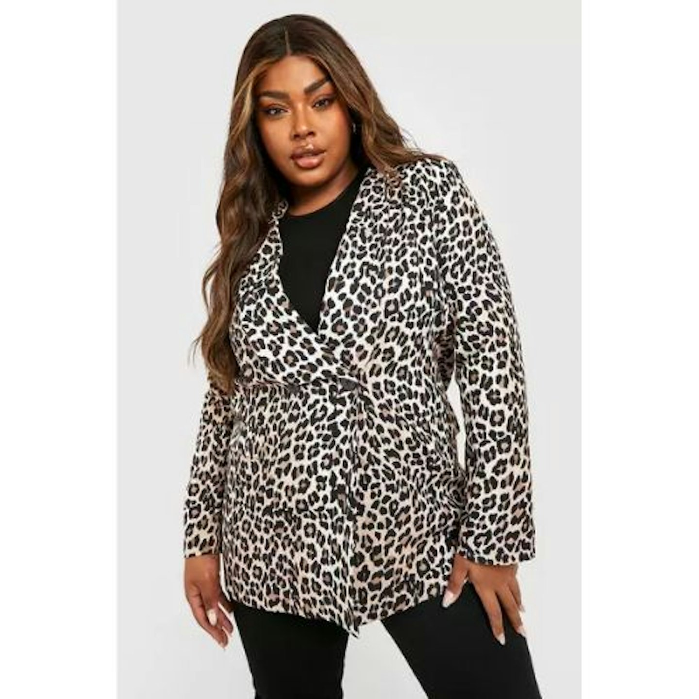 Plus Leopard Print Tailored Blazer