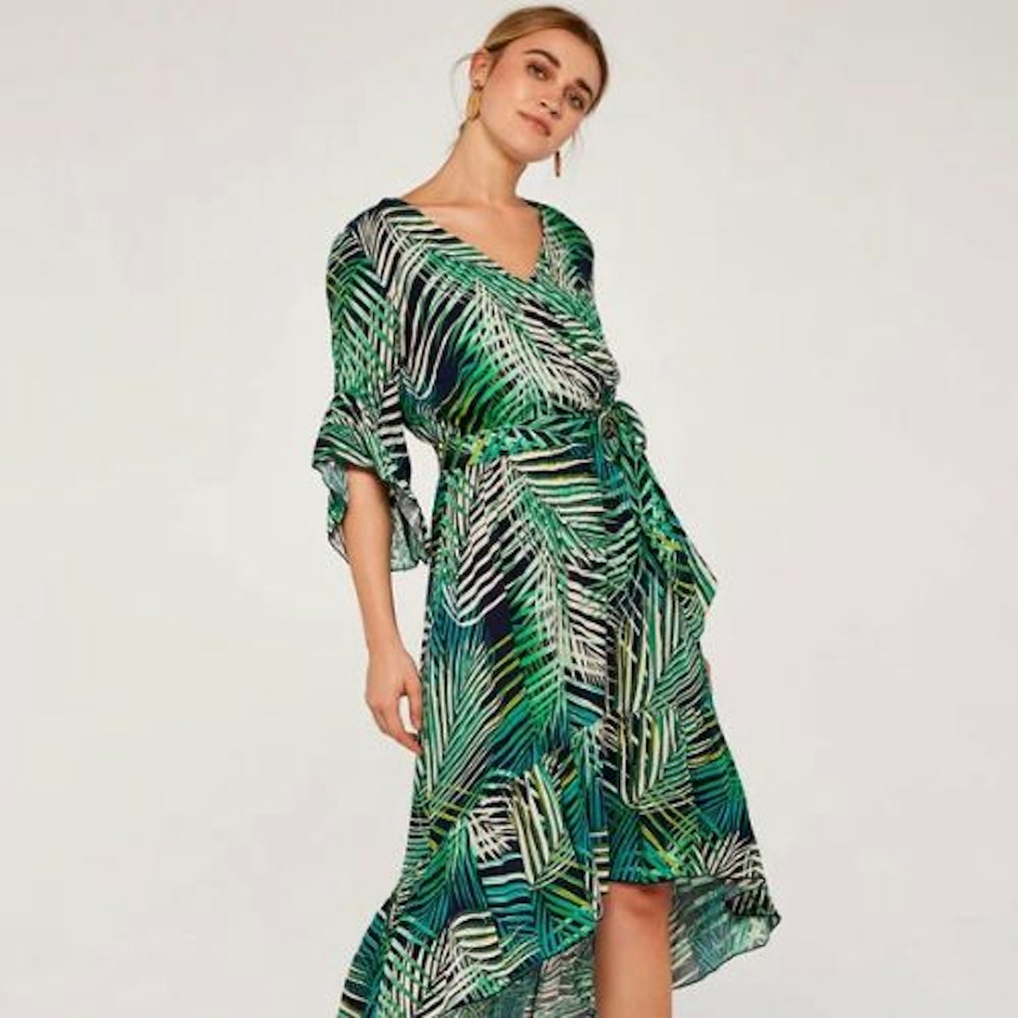 Tropical Leaf Ruffle Dress