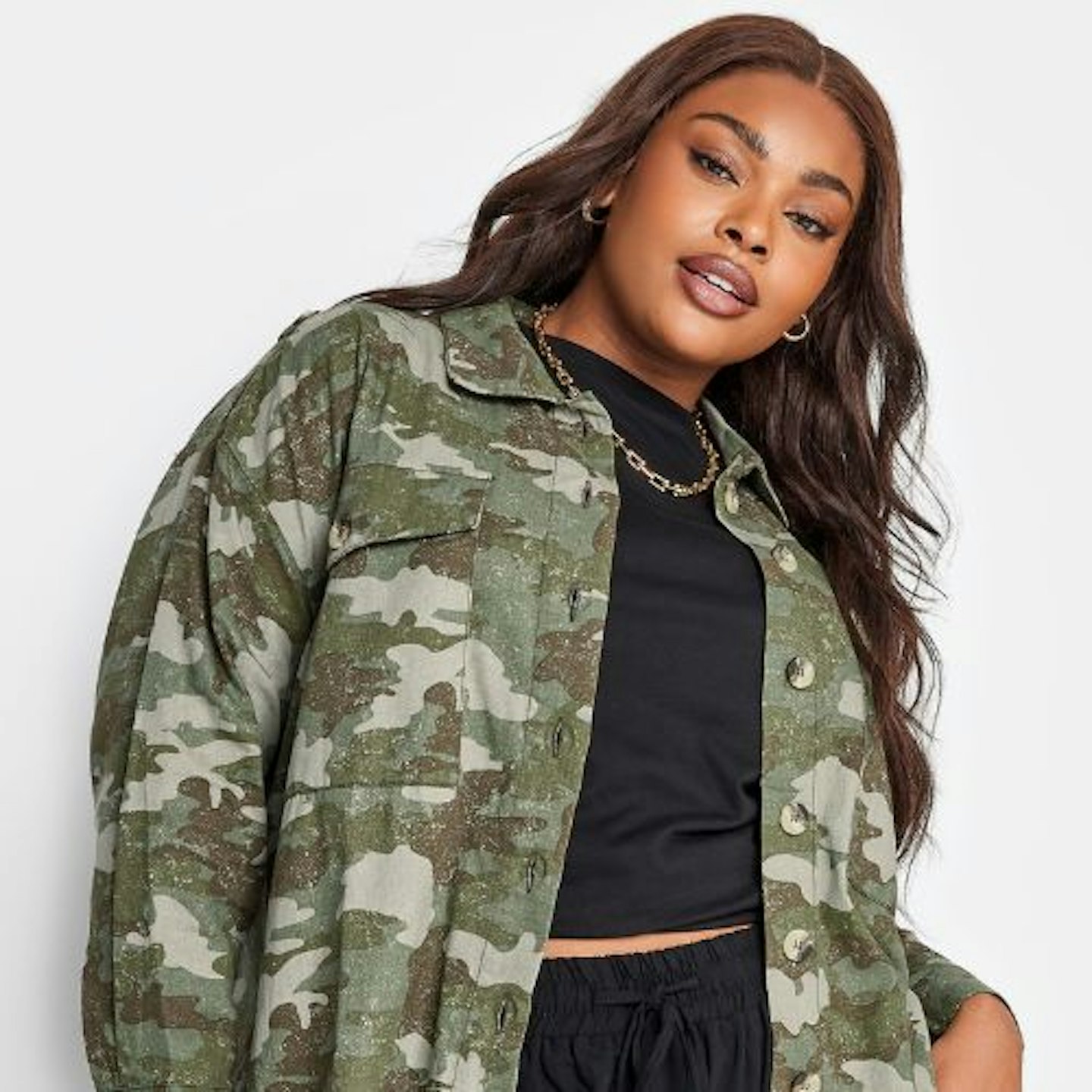 Curve Green Camo Print Utility Shacket