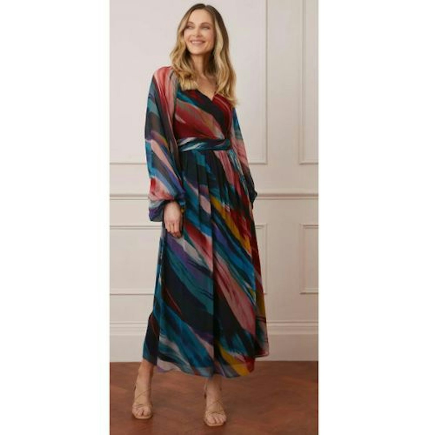 Abstract Print Balloon Sleeve Midaxi Dress