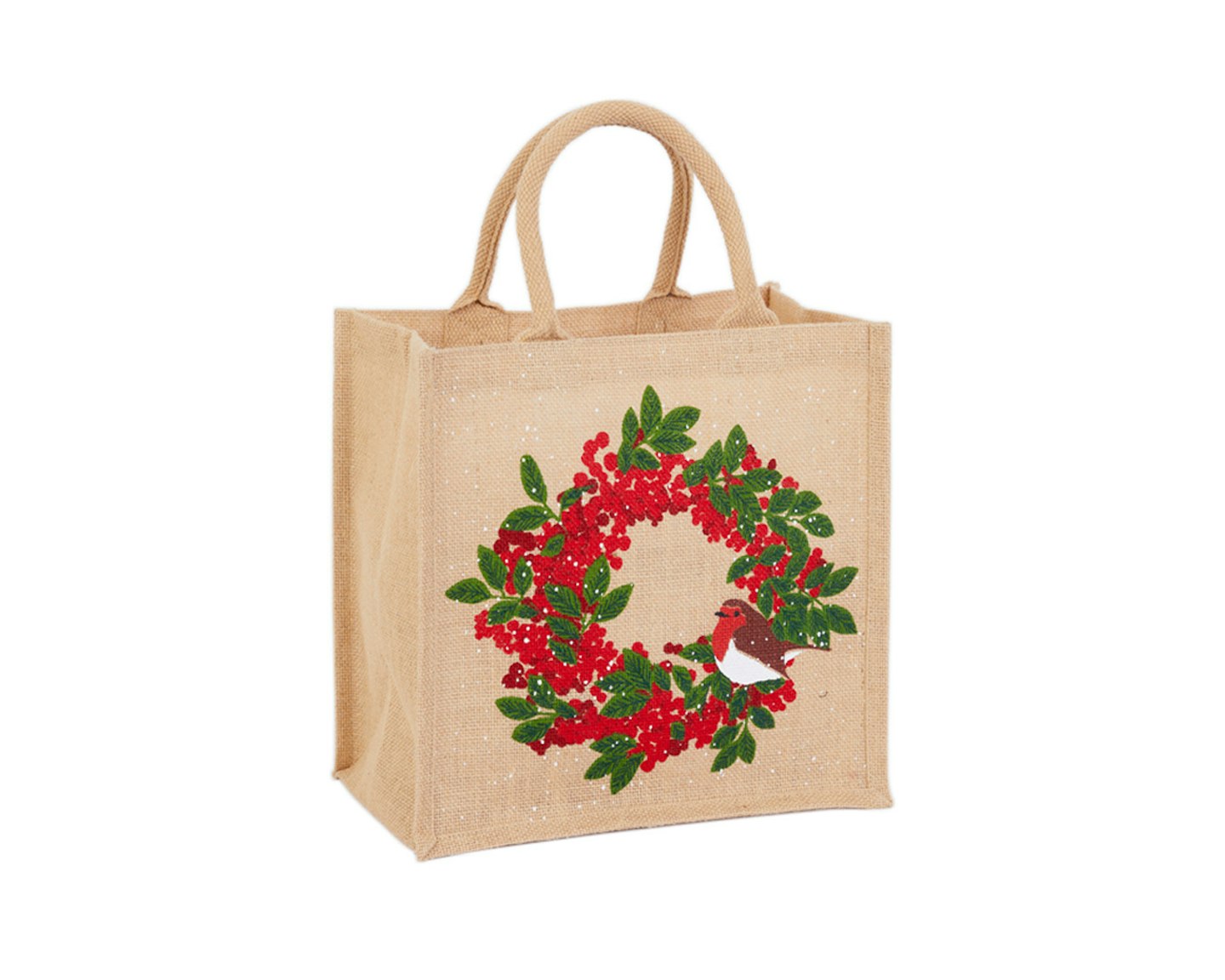 Holly Wreath Jute Bag