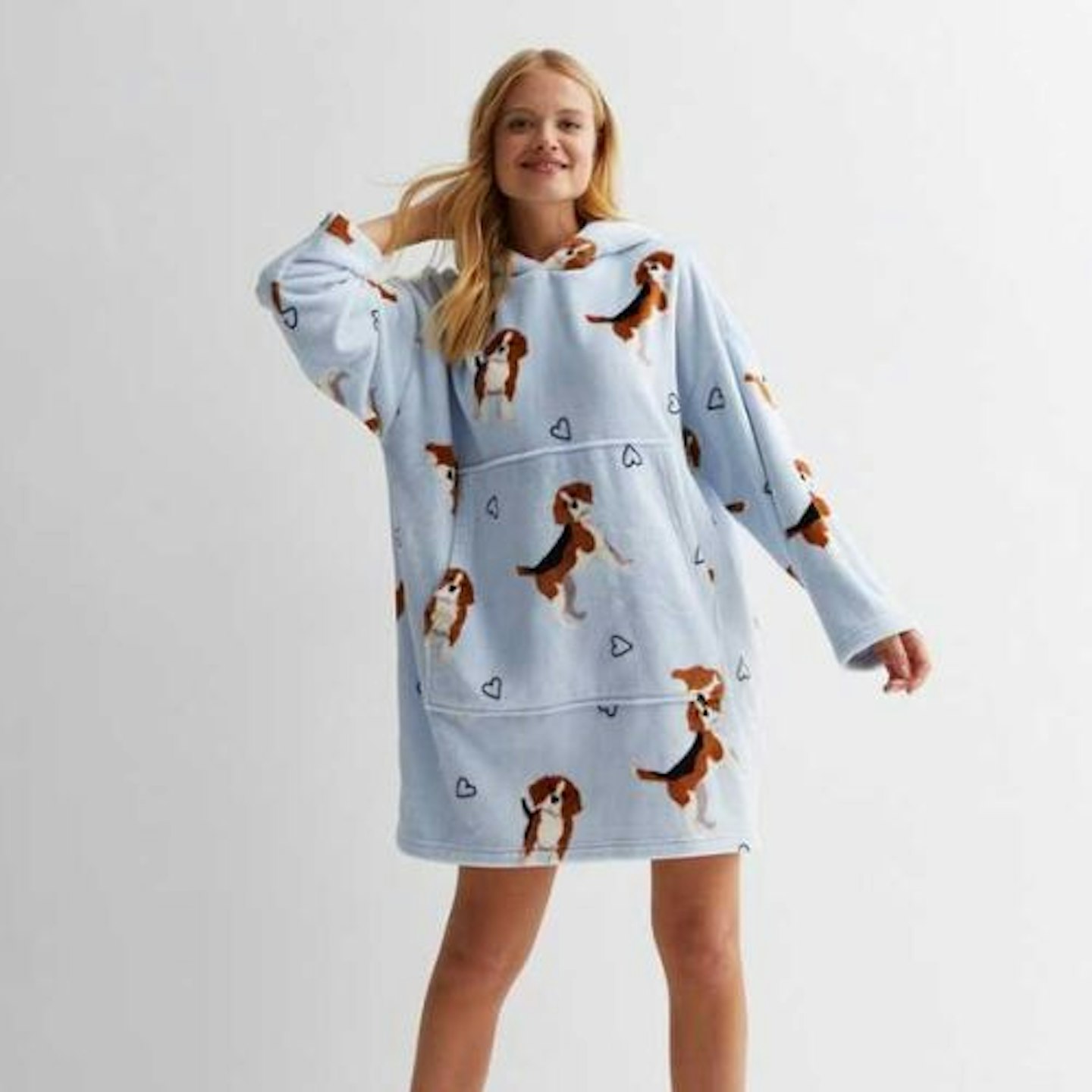 Blue Beagle Print Fleece Oversized Blanket Hoodie