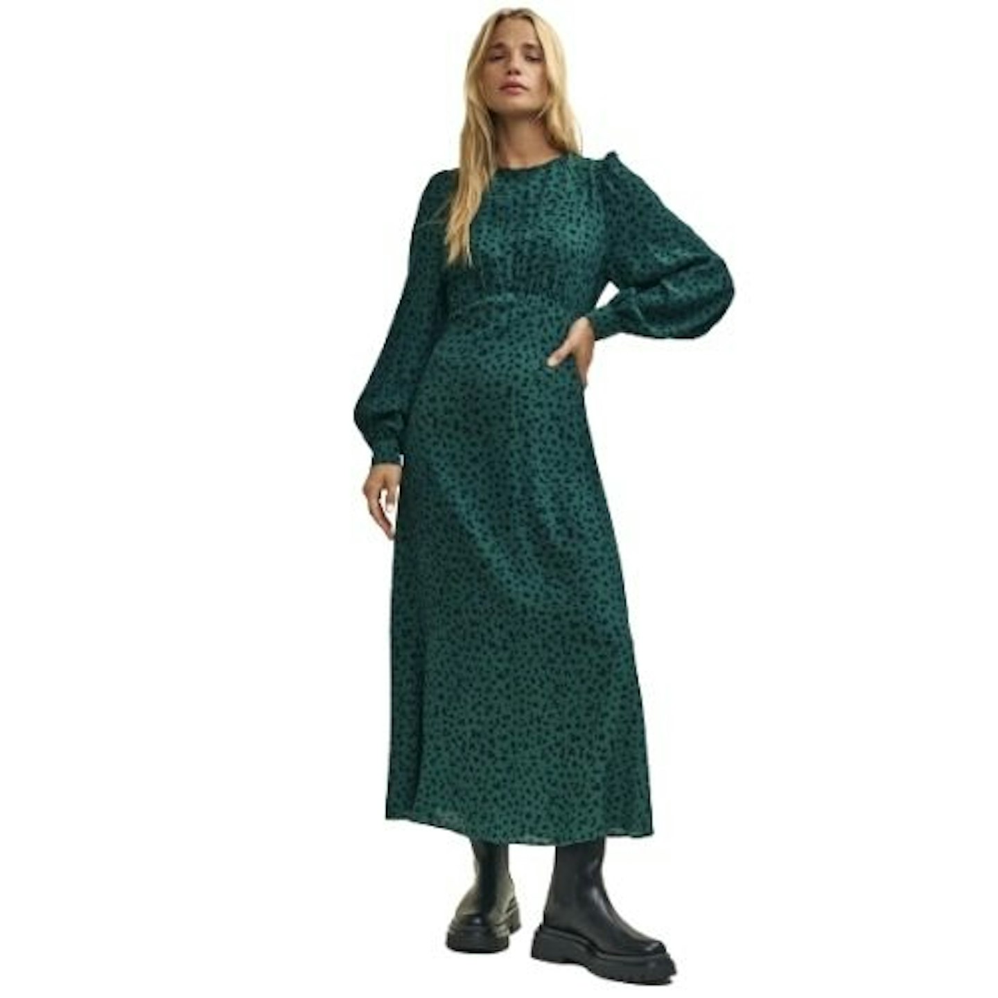 Green Spot Print Imogen Midi Dress