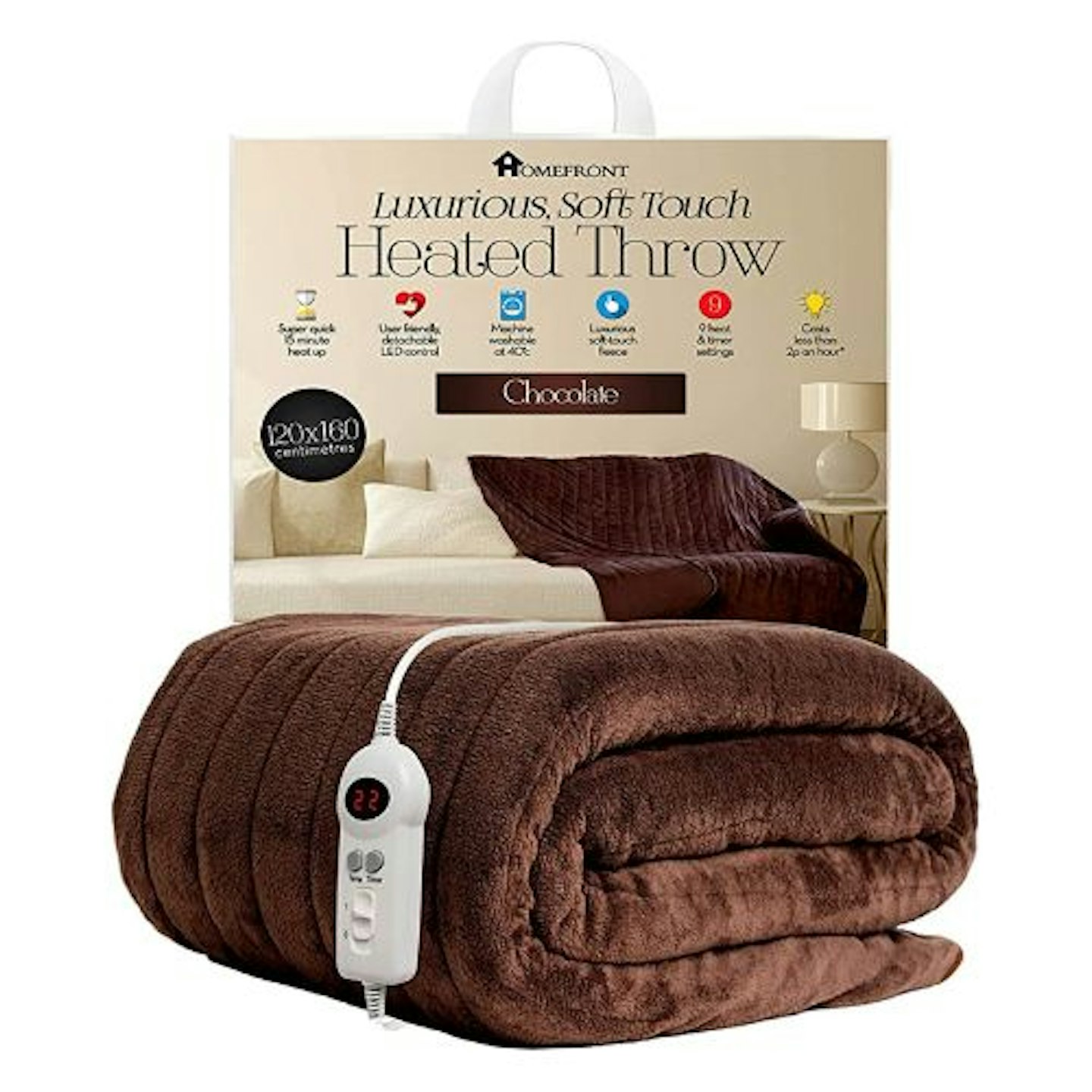 Homefront Electric Heated Throw Over Blanket - Chocolate