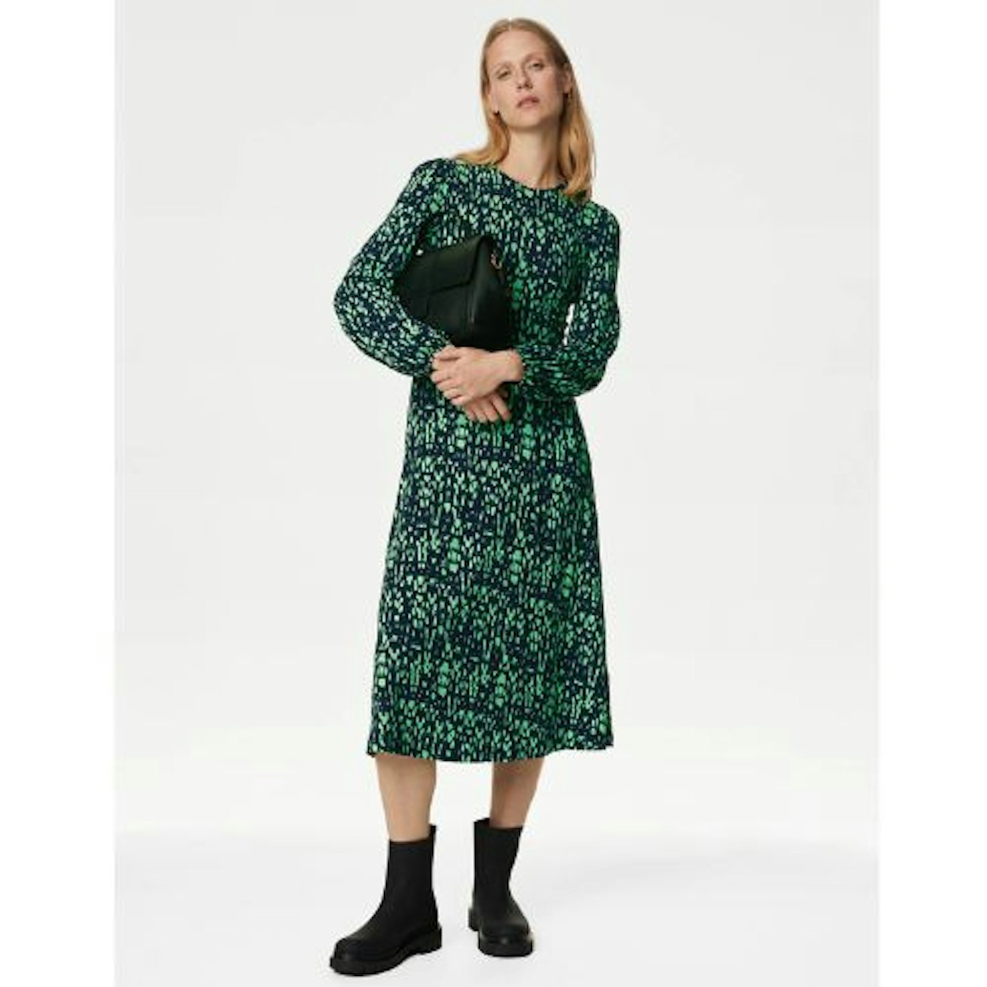 Jersey Printed Belted Midi Tea Dress