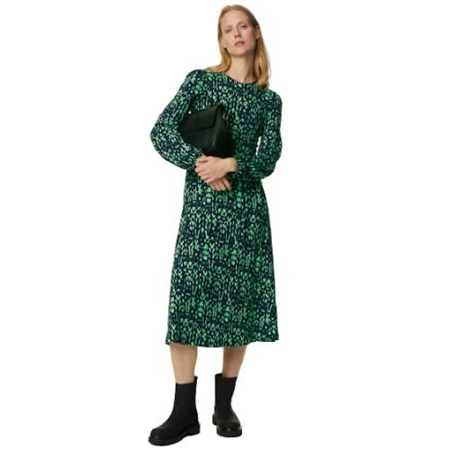 Jersey Printed Belted Midi Tea Dress