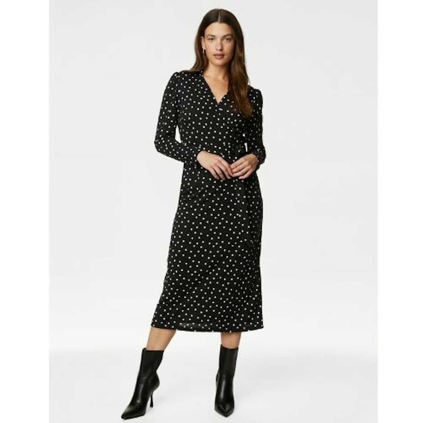 Jersey Printed Belted Midi Wrap Dress