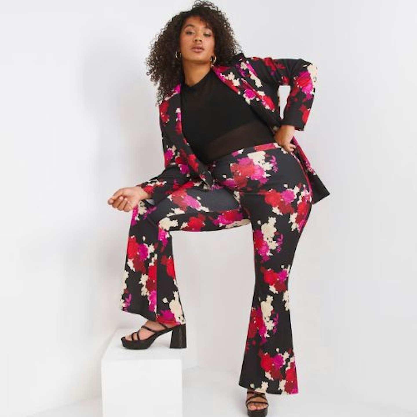 Made in GB Floral Print Scuba Crepe Flare