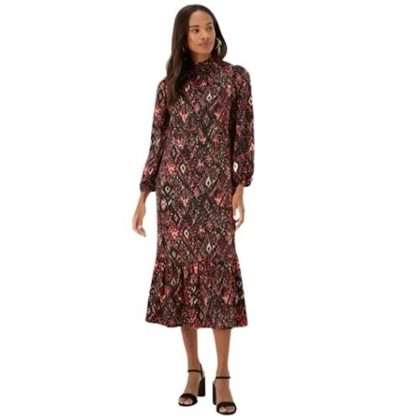 Mutlicoloured Ikat Print Midi Dress