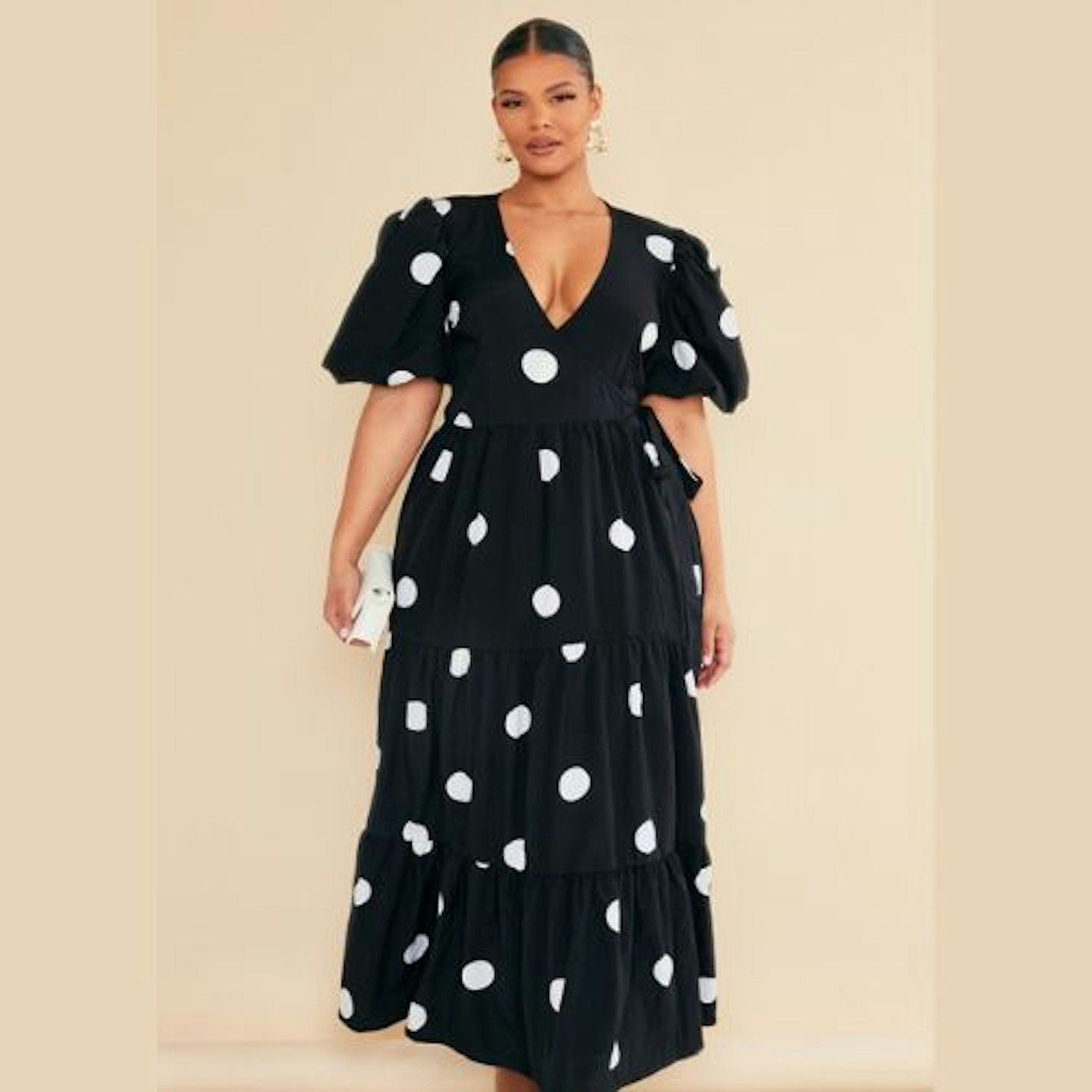 PLUS BLACK PRINTED TIERED TIE WAIST MAXI DRESS
