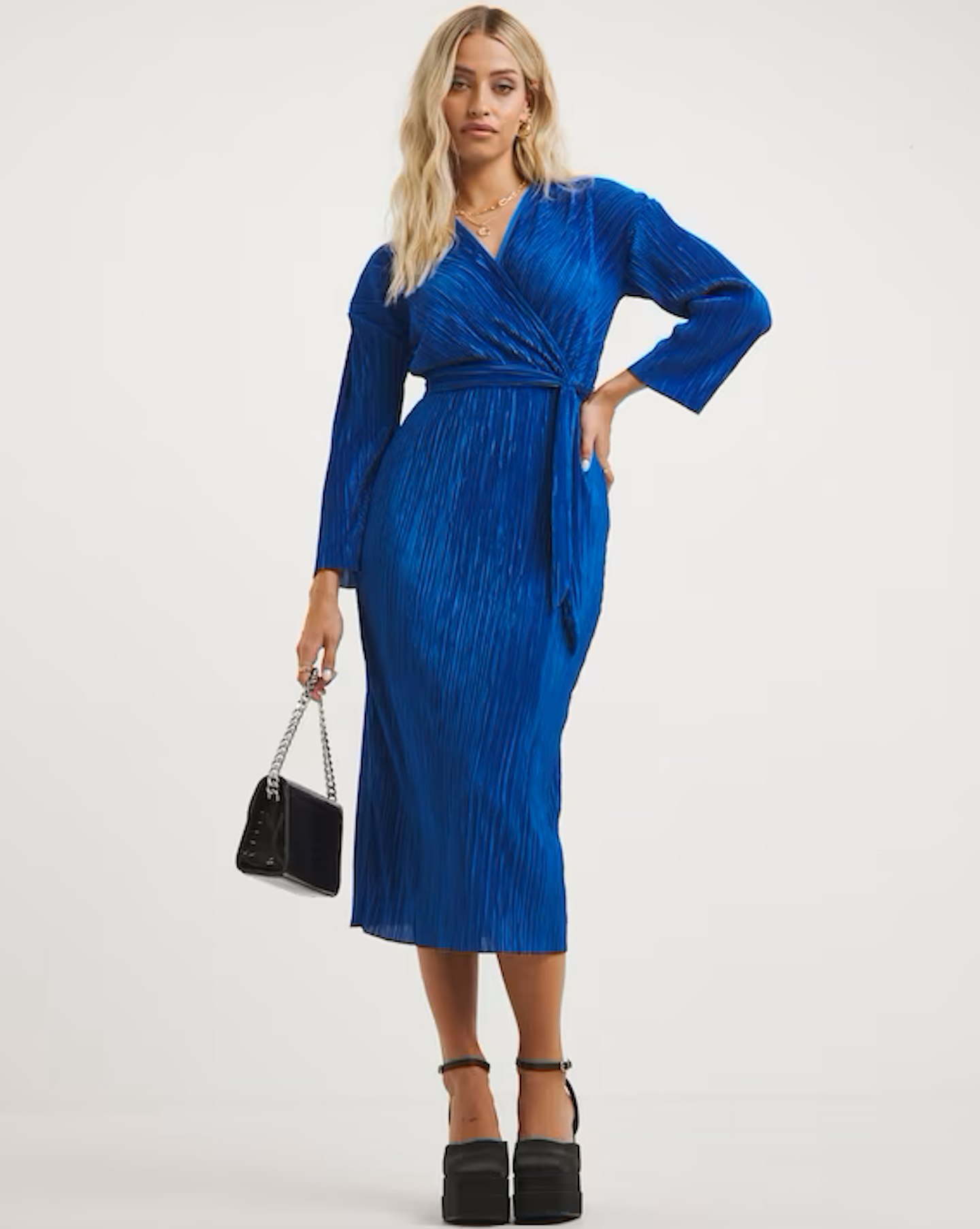 Royal Blue Plisse Midi Dress