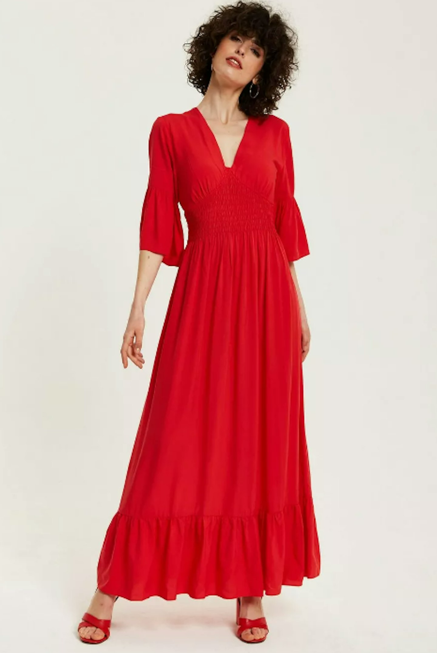 Red Maxi Dress With Frill Sleeves