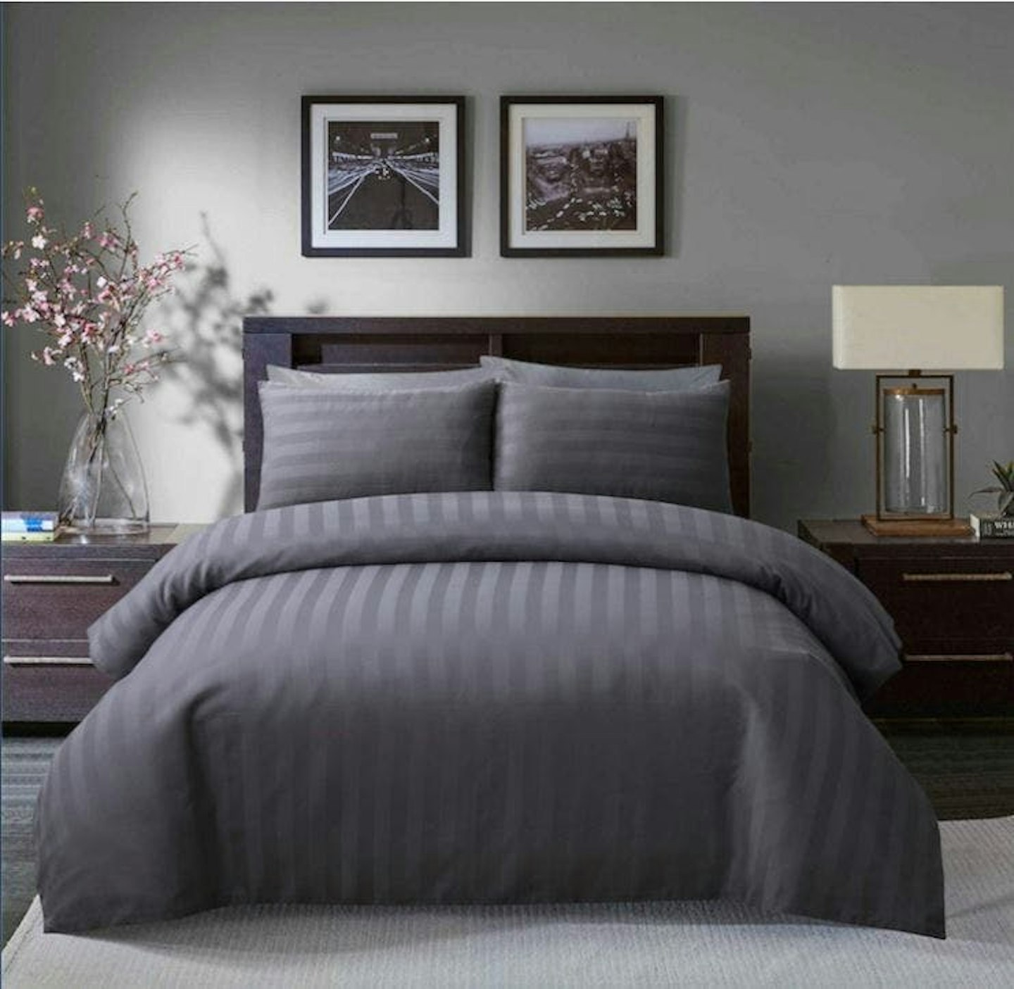  Best duvet covers:  Sleepdown Soft Hotel Quality 250 Thread Count Satin Stripe Duvet Cover Set in Grey