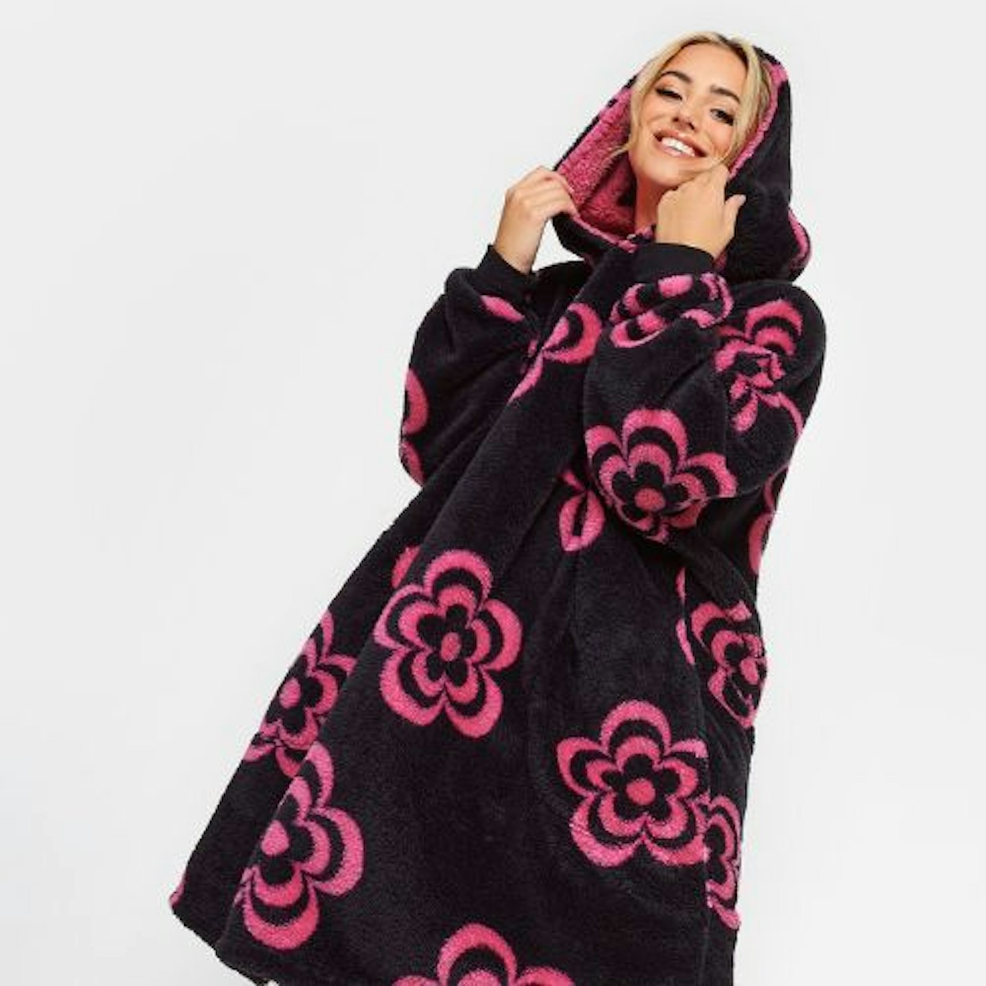 Yours Curve Black & Pink Floral Snuggle Hoodie