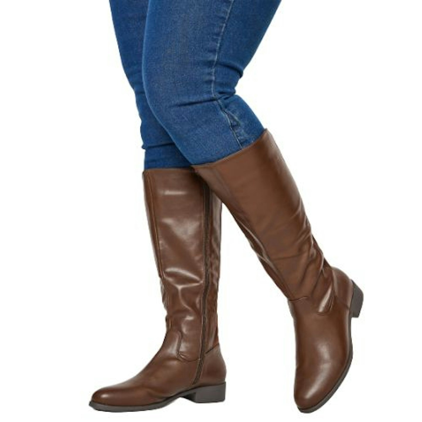 Chocolate Brown PU Stretch Heeled Knee High Boots