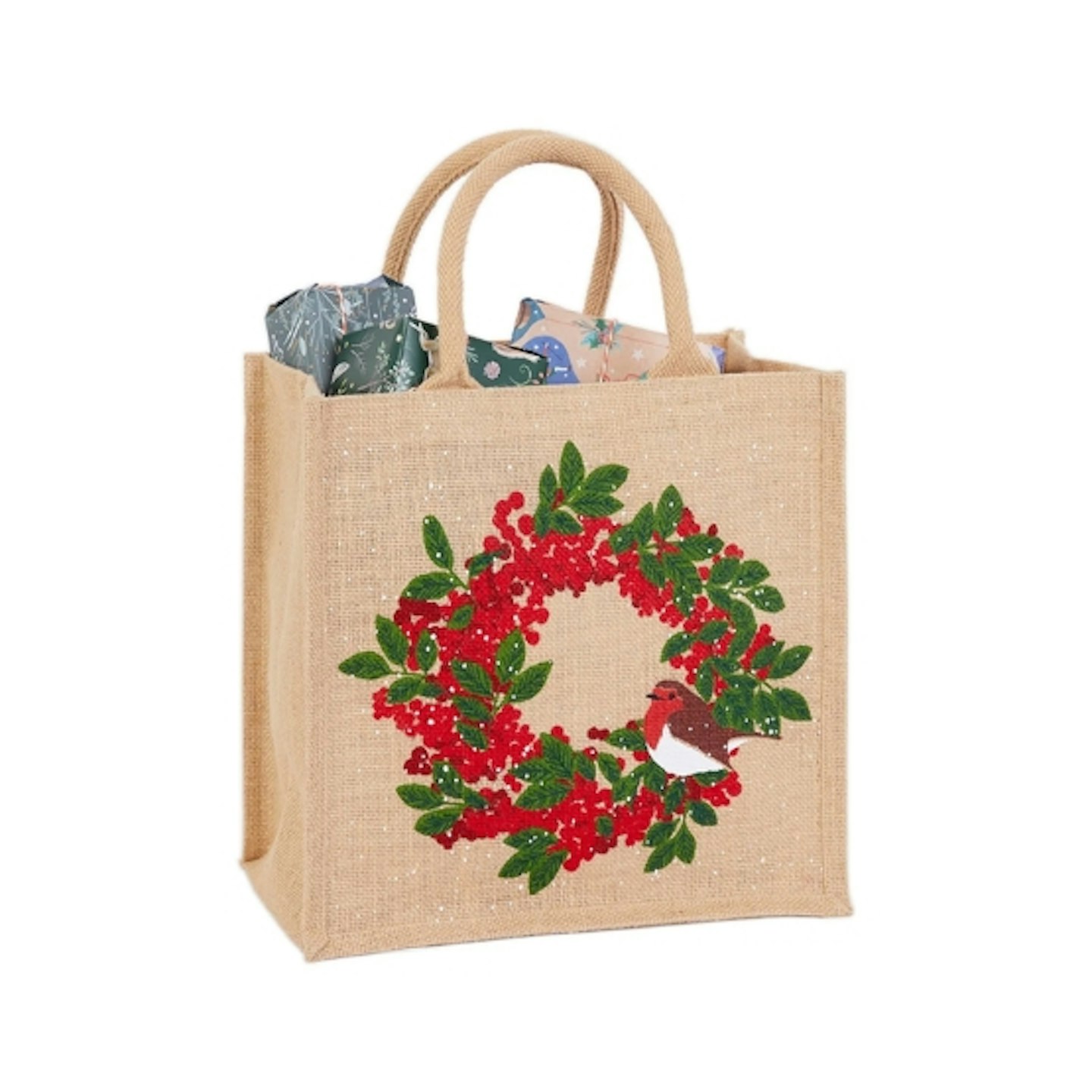 Festive Wreath Jute Gift Bag