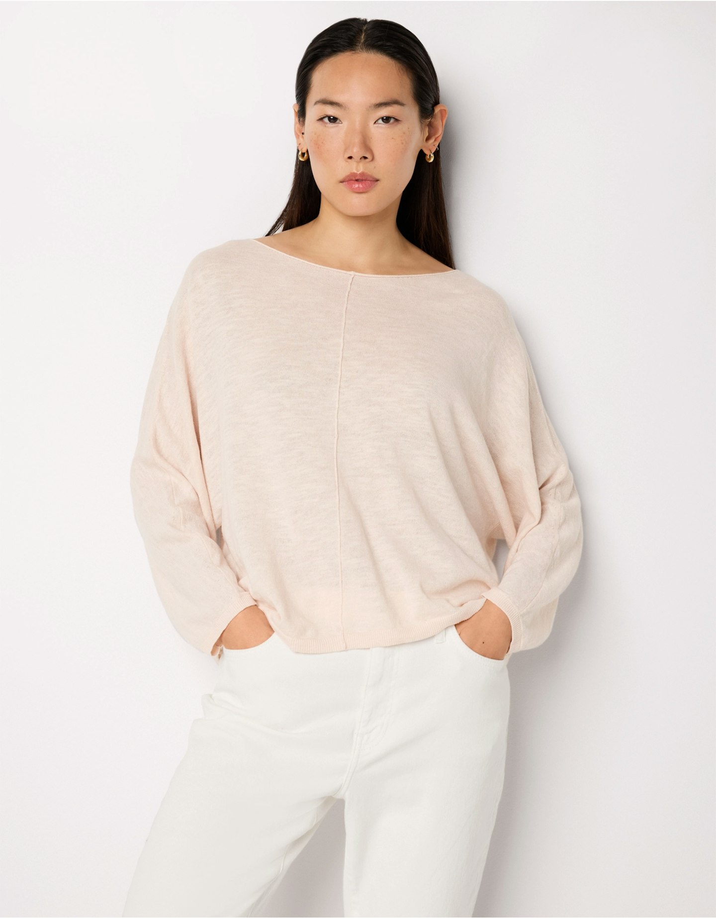 Image of the Linen Cotton Slash Neck Batwing Jumper