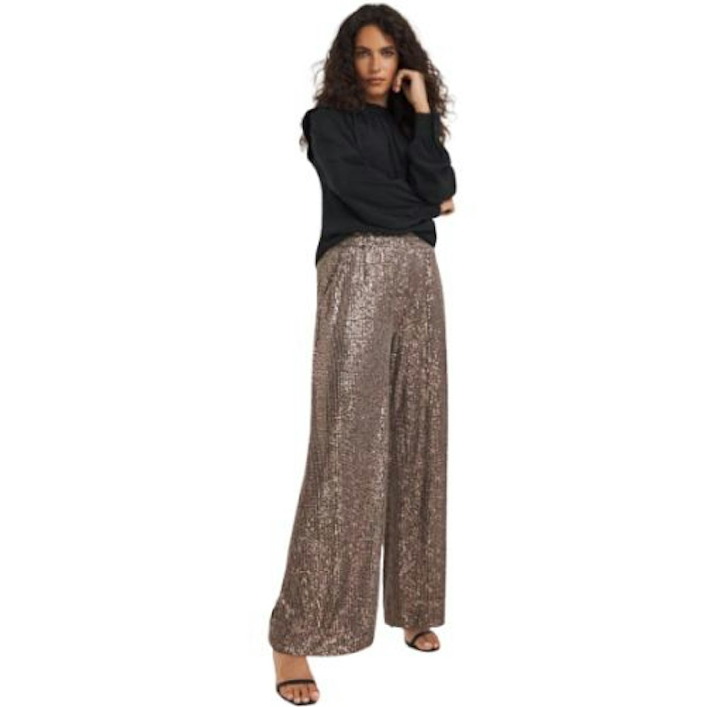 Bronze Stretch Sequin Wide Leg Trousers