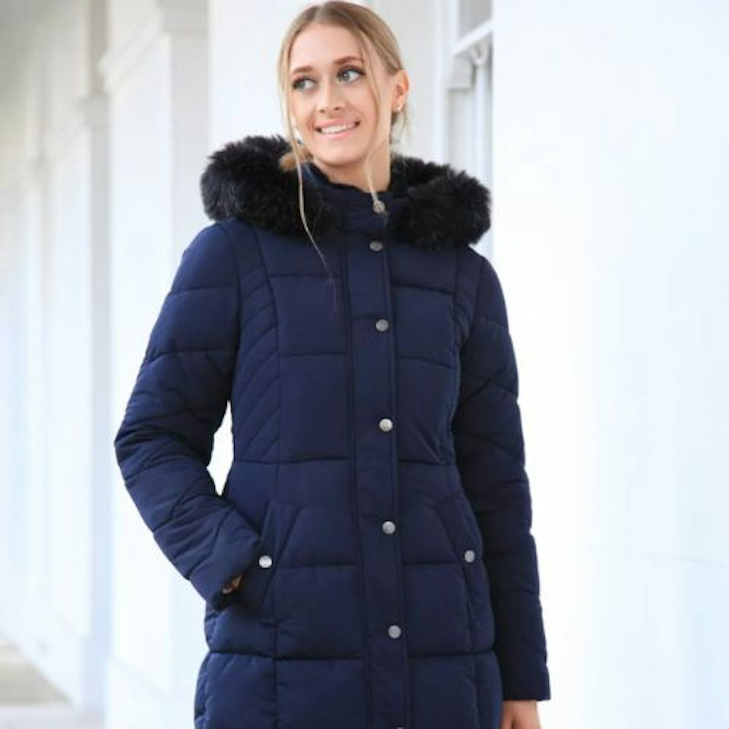 DOUBLE SECOND Long Puffer with Fur Collar