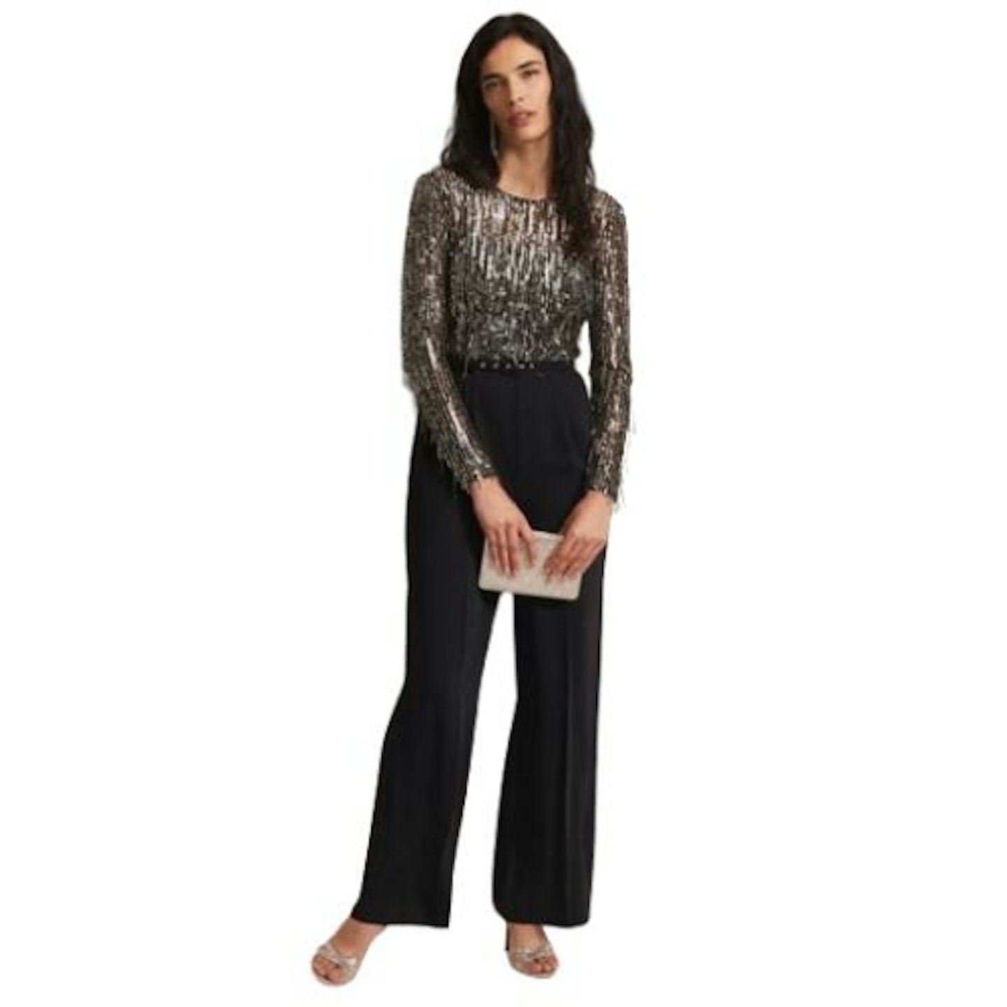 Mariah Sequin Fringe Wide Leg Jumpsuit