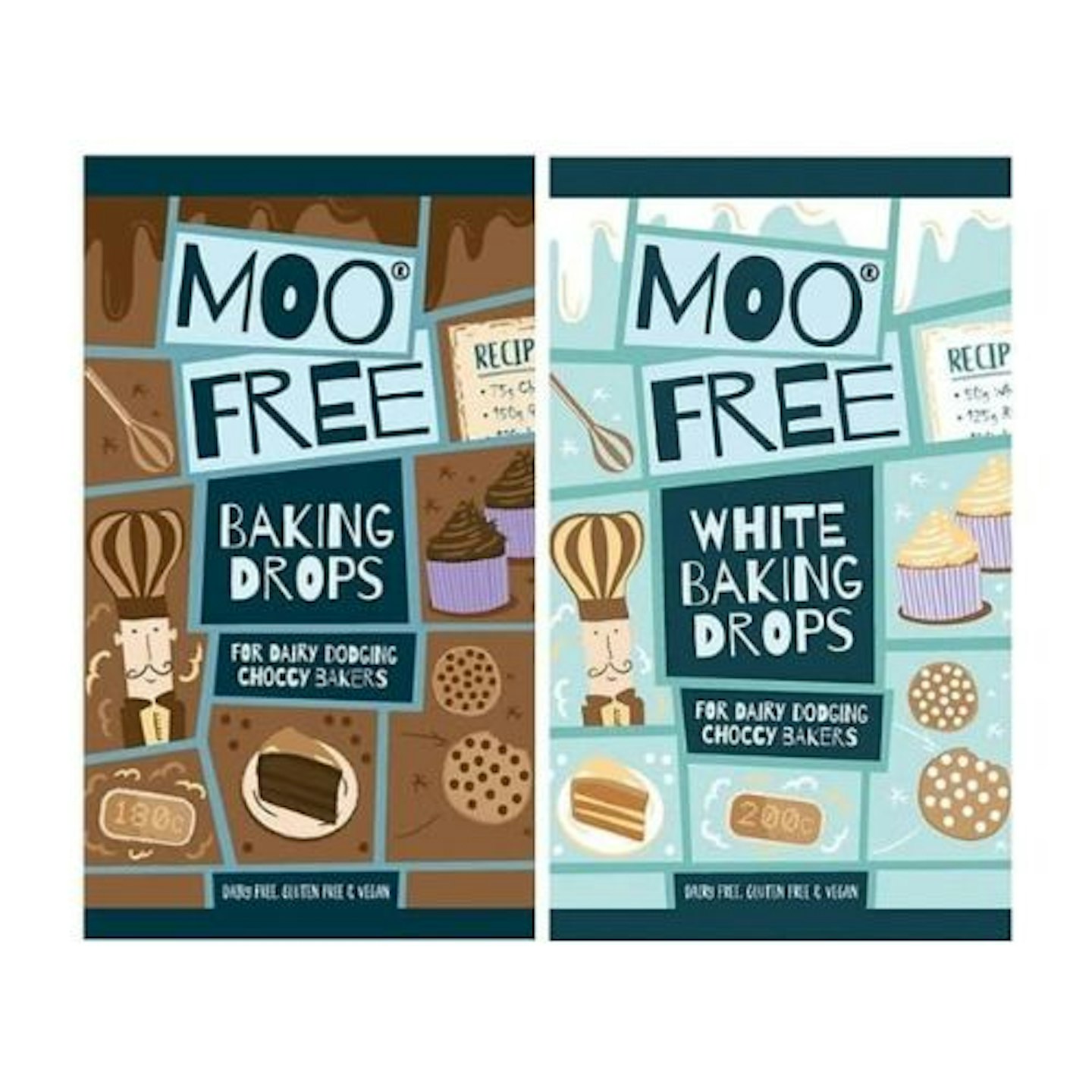 Vegan Chocolate Baking Chips for Cakes, Biscuits, Cupcakes, Cookies, Muffins - Dairy Free Milk Chocolate & White Chocolate Alternative - Gluten Free & SOYA Free - Pack of 2 x 100g