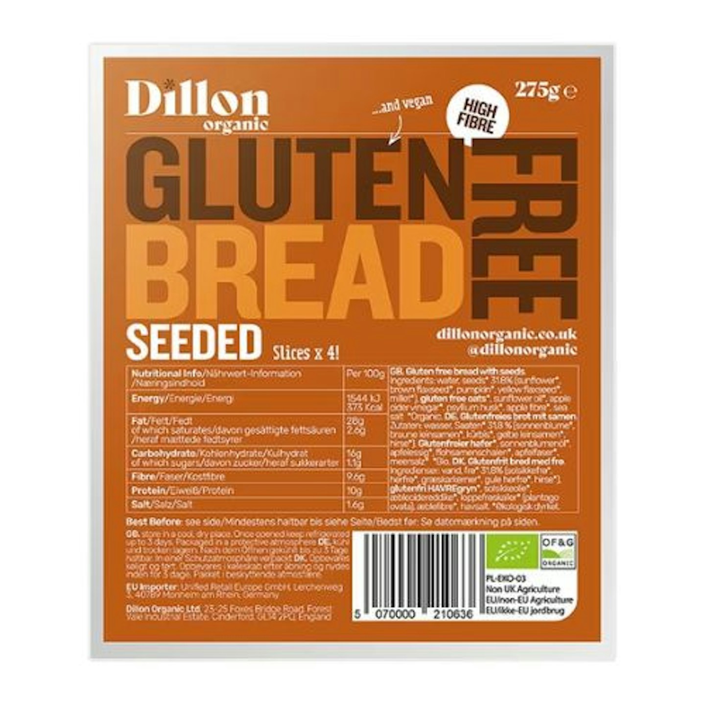 Dillon Organic Sliced Gluten Free Seeded Bread