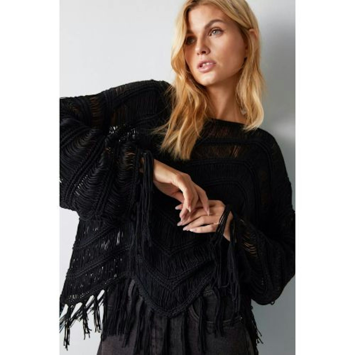 Ladder Knit Oversized Fringe