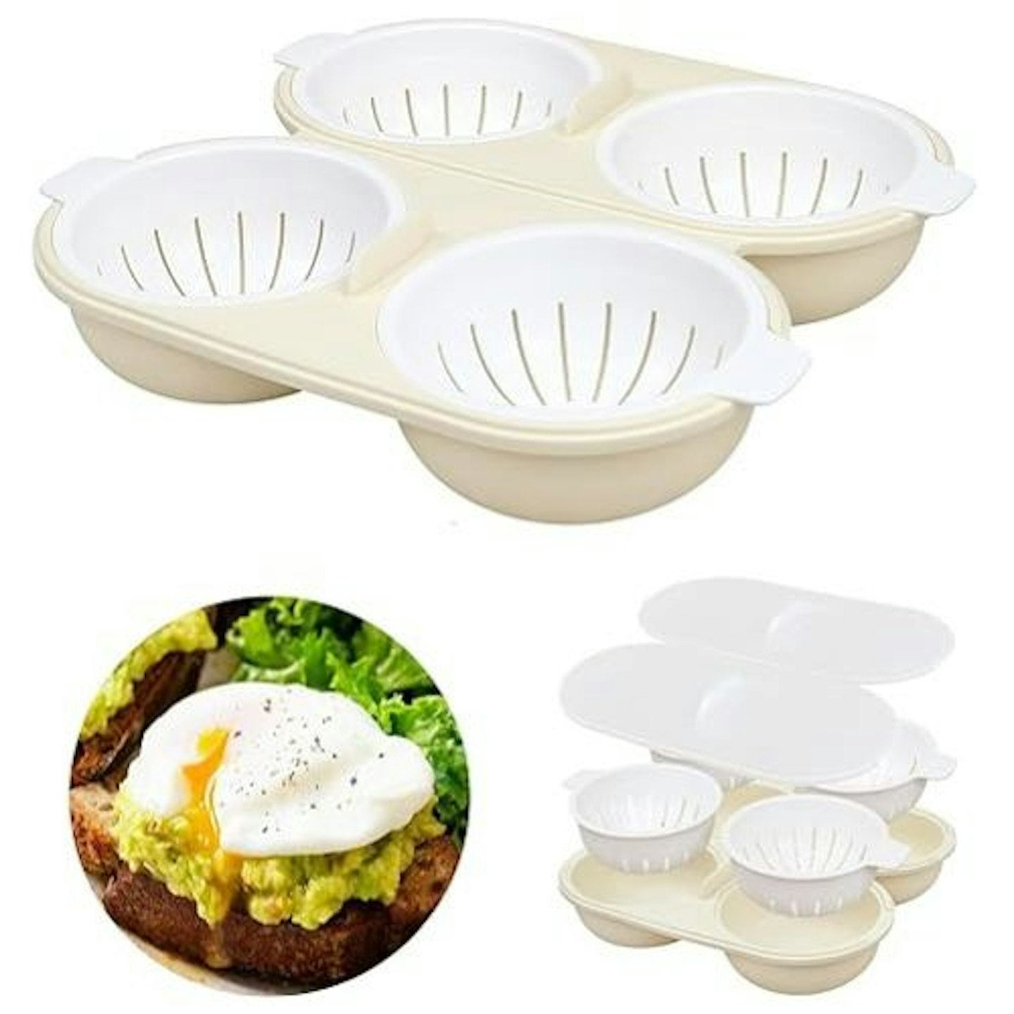 1pcs 2 Cup Microwave Egg Poacher, White, Poached Egg Maker Microwave