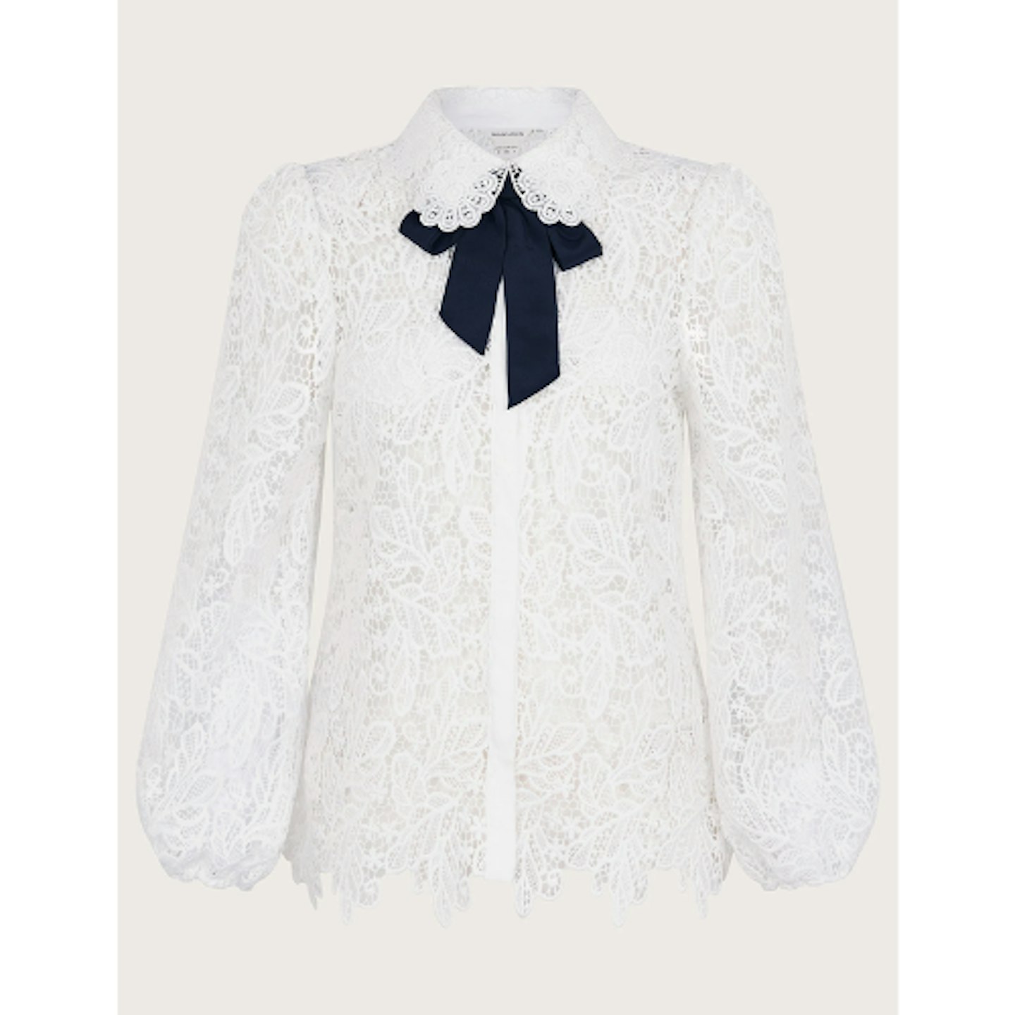 Monsoon Lace Collared Tie Neck Button Through Blouse