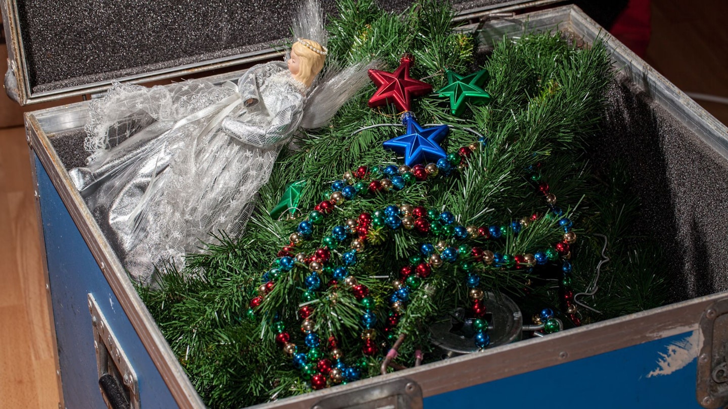 A box of Christmas tree decorations - When to take the Christmas tree down