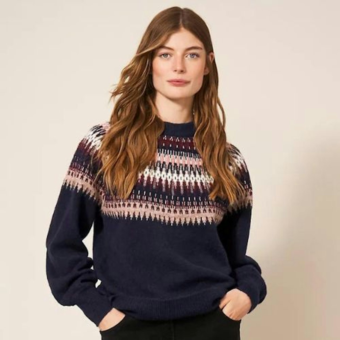 White Stuff Fair Isle Embellished Crew Neck Jumper