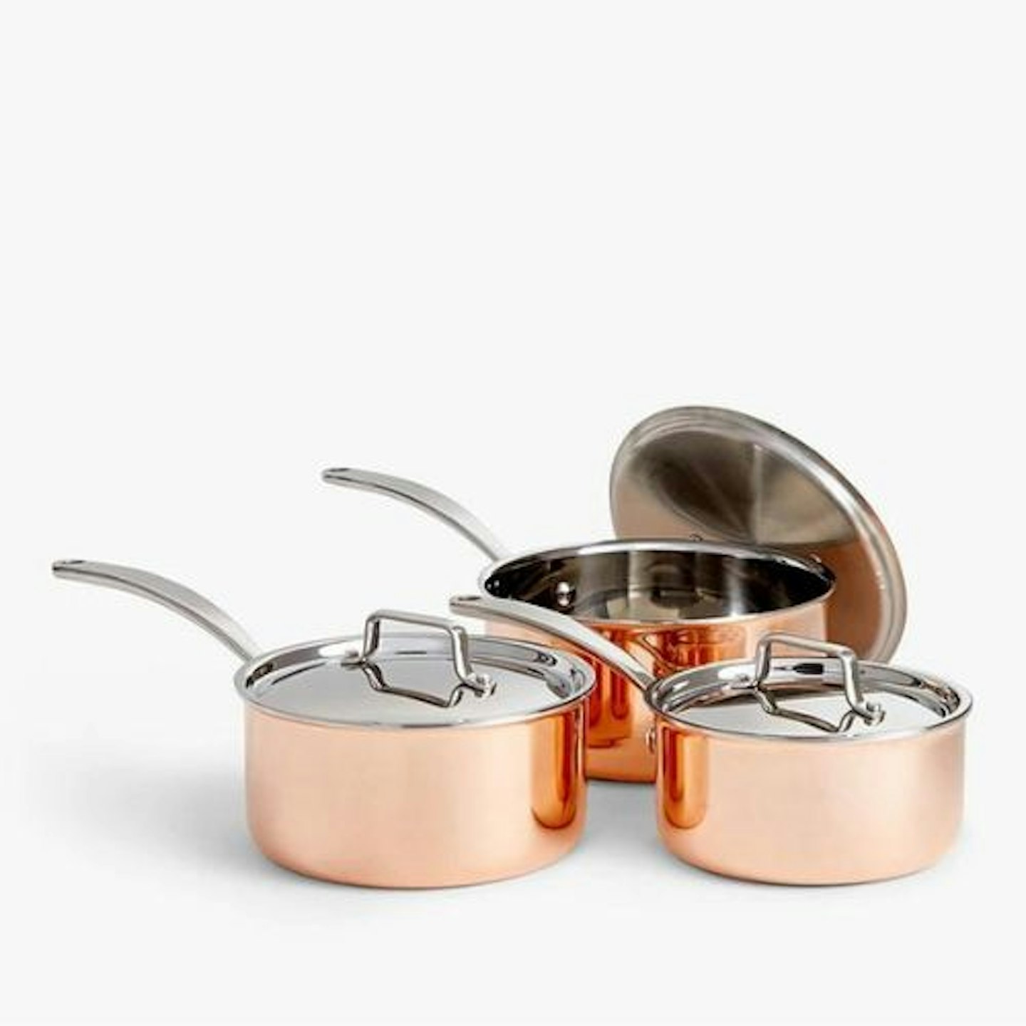 John Lewis Tri-Ply Stainless Steel Saucepan Set with Lids, 3 Piece, Copper