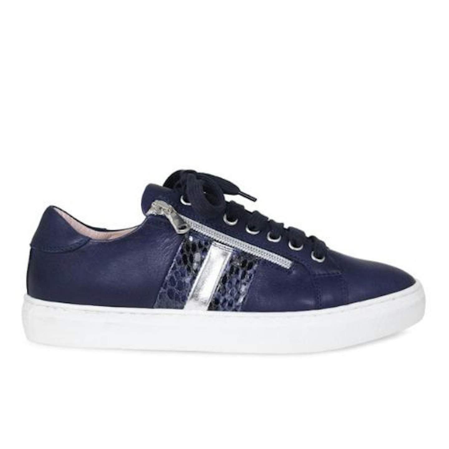 Sole Bliss Sprint: Navy Leather & Silver trainer