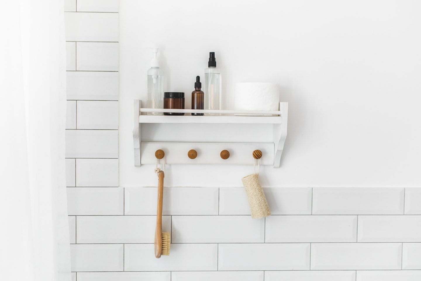 makeup products stored in the bathroom