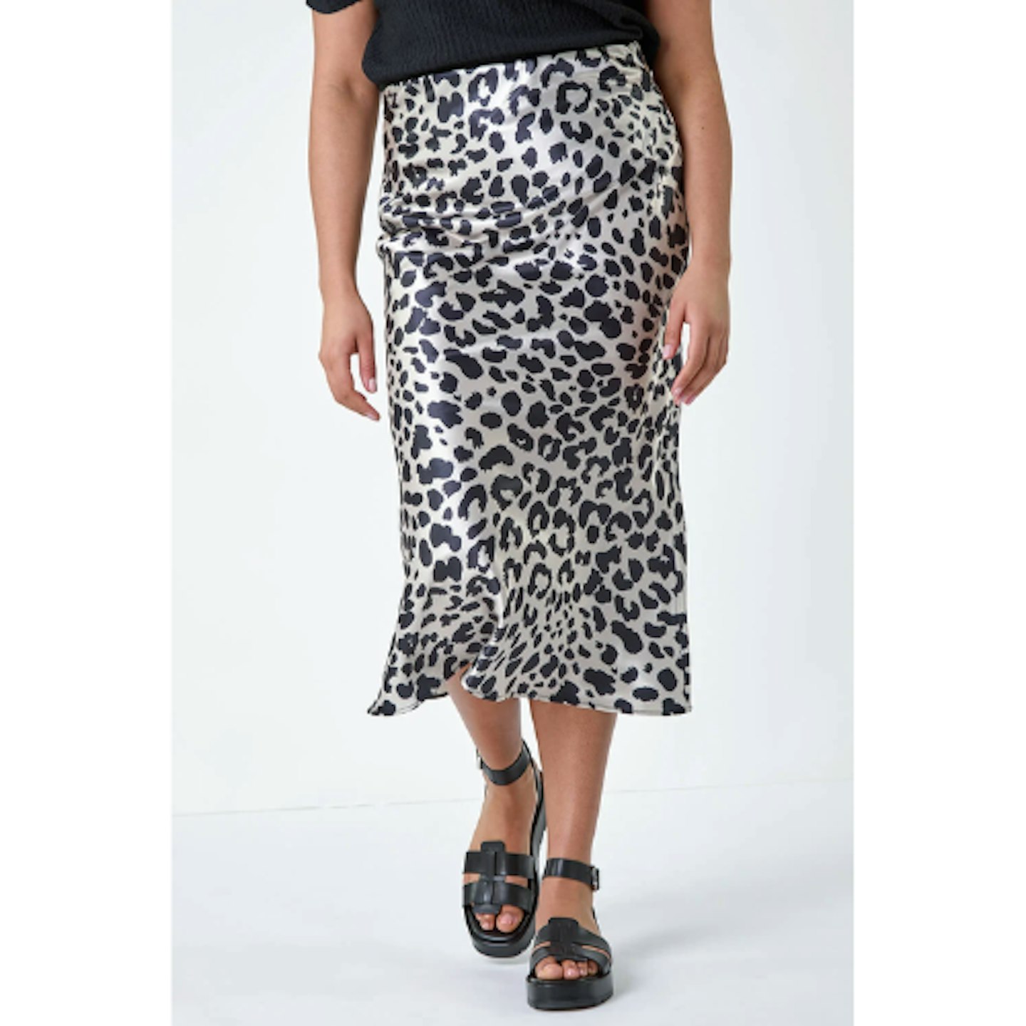 Black Curve Animal Print Satin Skirt