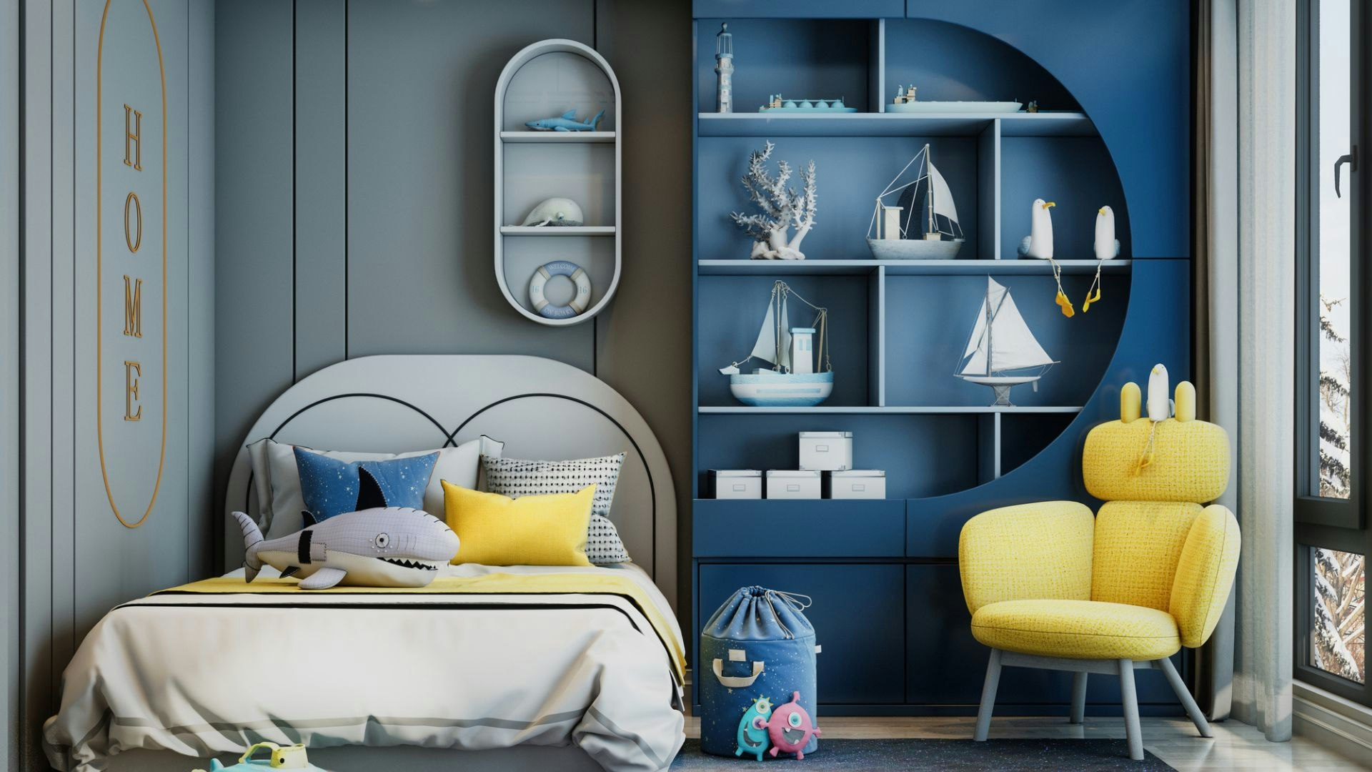 Navy bedroom ideas: A bedroom with an arch in