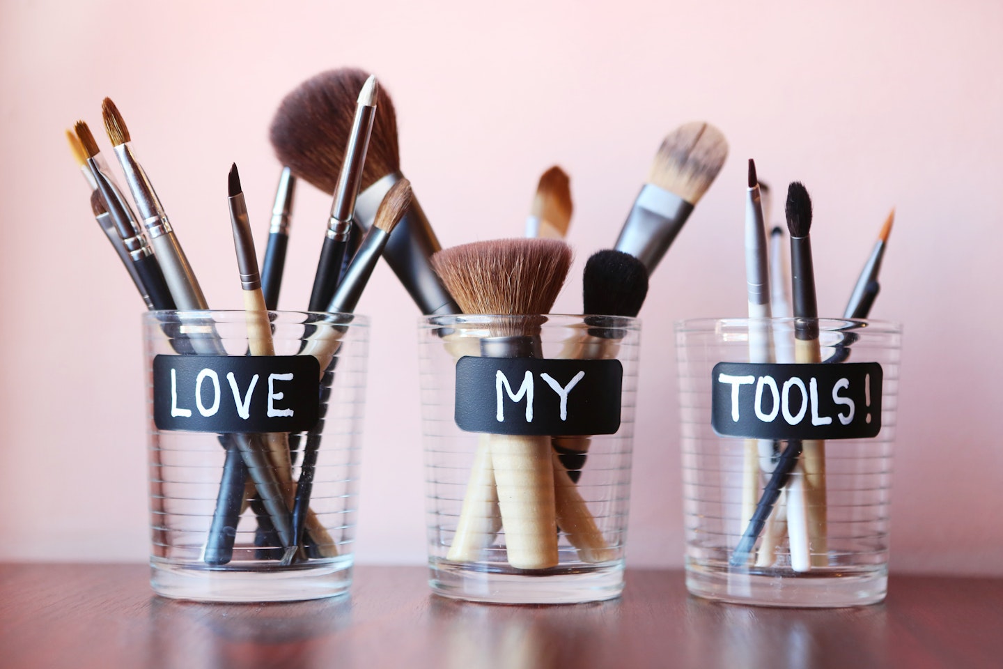 glass jars with makeup brushes