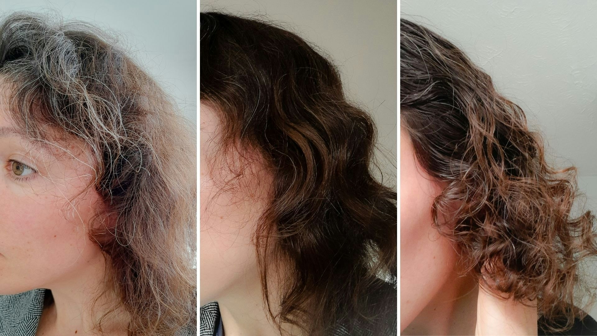 Dry and damaged hair before and after using specialist shampoos.