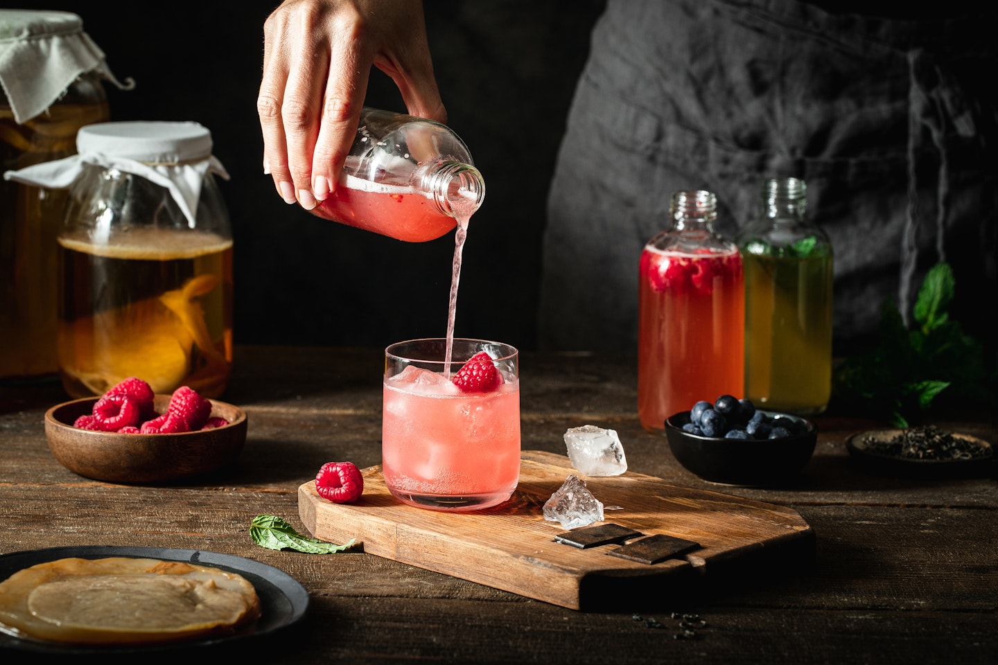 Kombucha being served in a glass