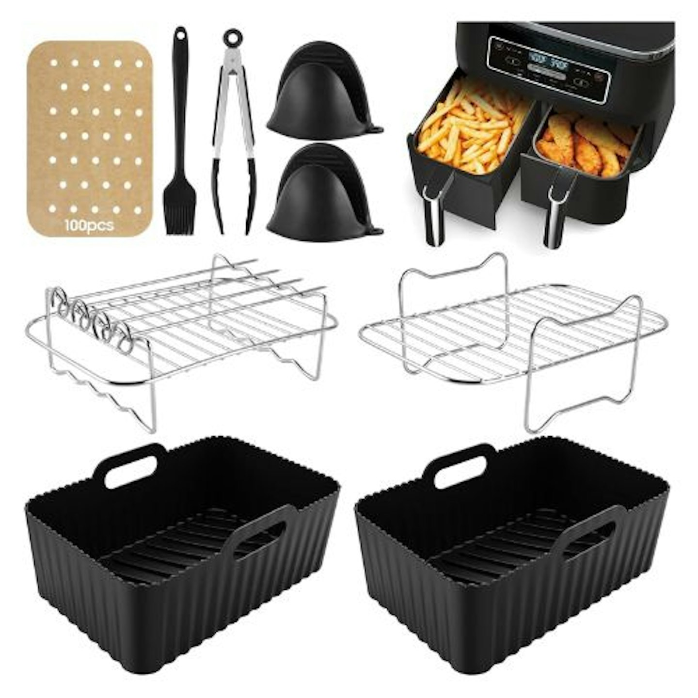 Silicone Air Fryer Liner | 9 PCS Air Fryer Accessories for Ninja Dual AF400UK & AF300UK & Tower T17088 | Reusable Air Fryer Liners & Air Fryer...