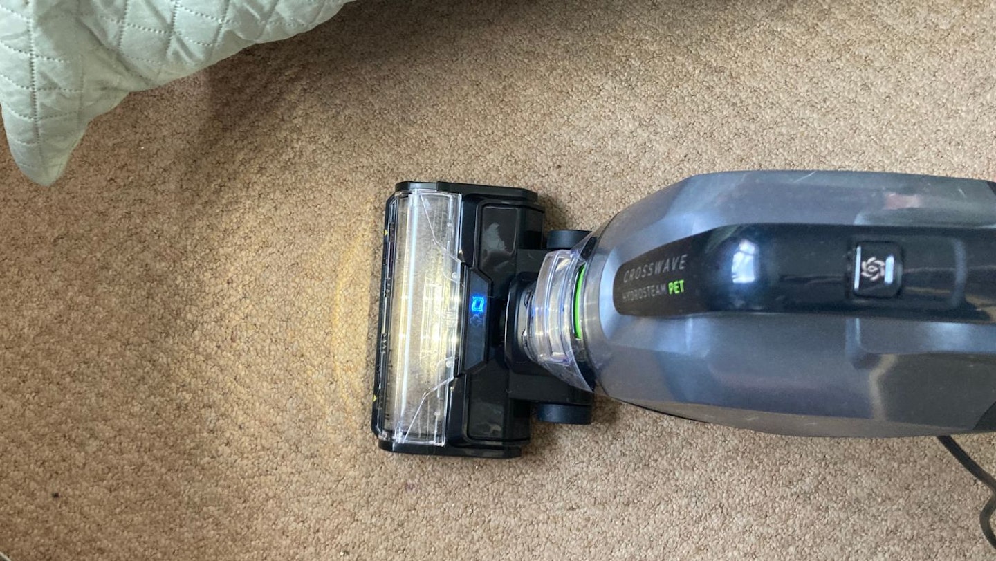 BISSELL CrossWave HydroSteam Pet Select multi-surface cleaner on carpet