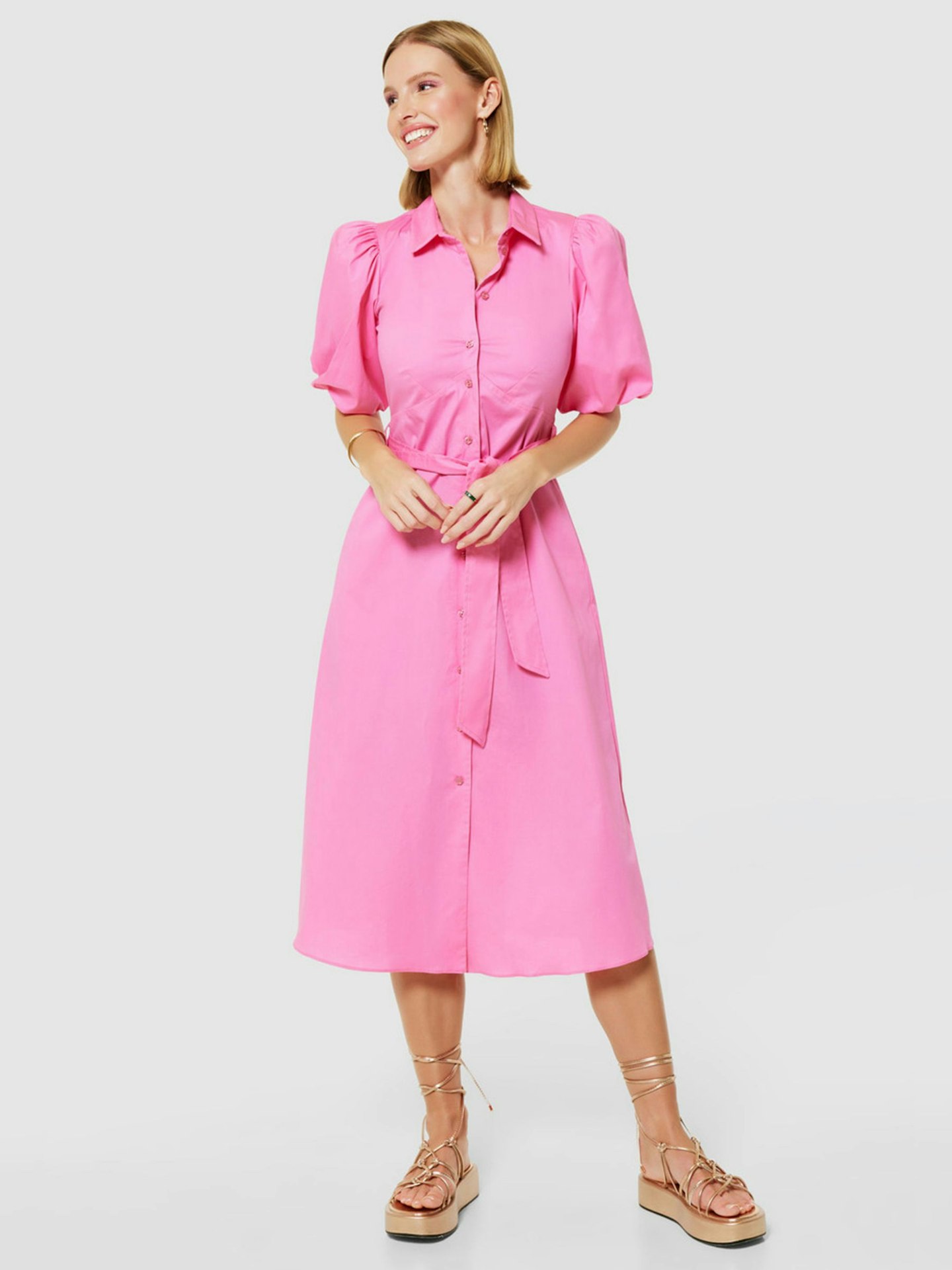 Closet London Pink A-Line Tie Waist Shirt Dress