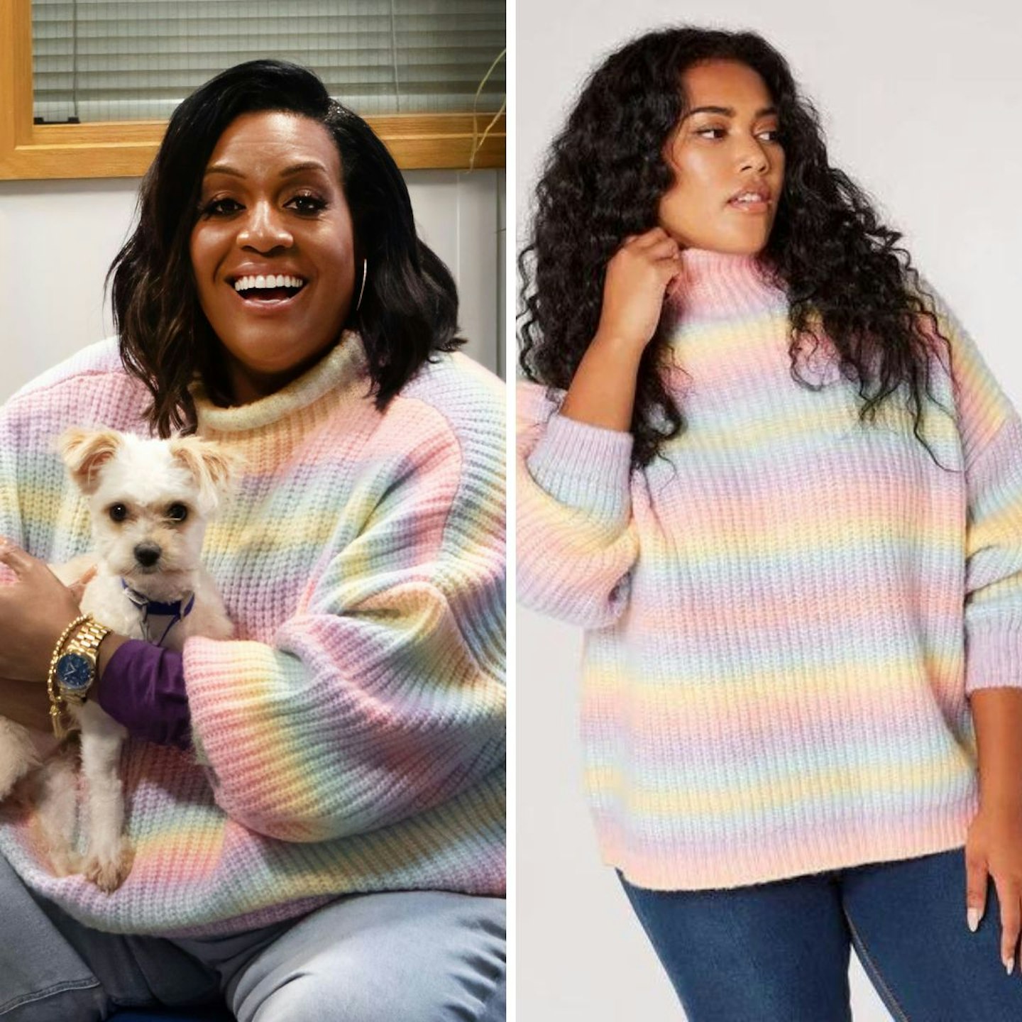 Alison wearing the Curve Oversized Pastel Ombre Jumper