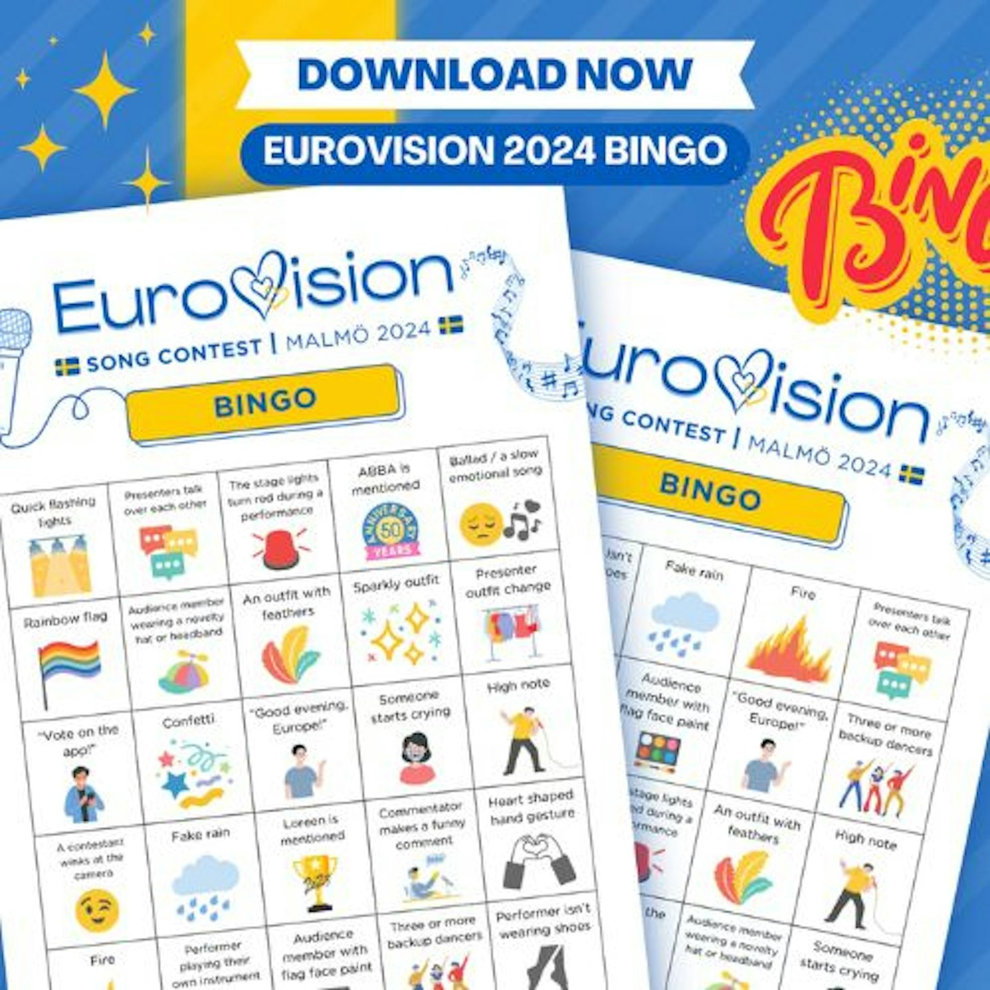 Eurovision 2024 Bingo Sheets (12 Player Cards)