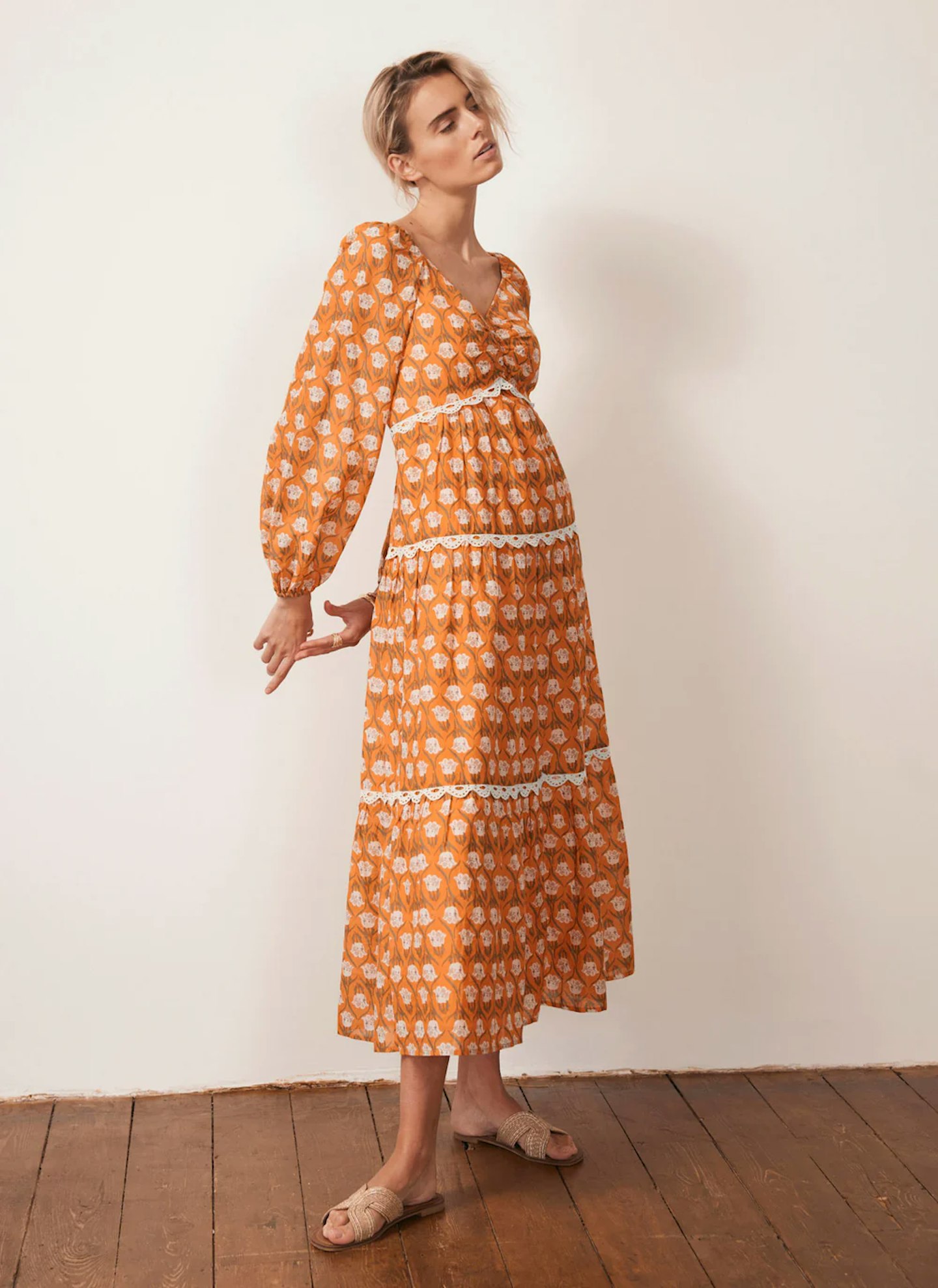 Image of the Mint Velvet Orange Floral Print Maxi Dress