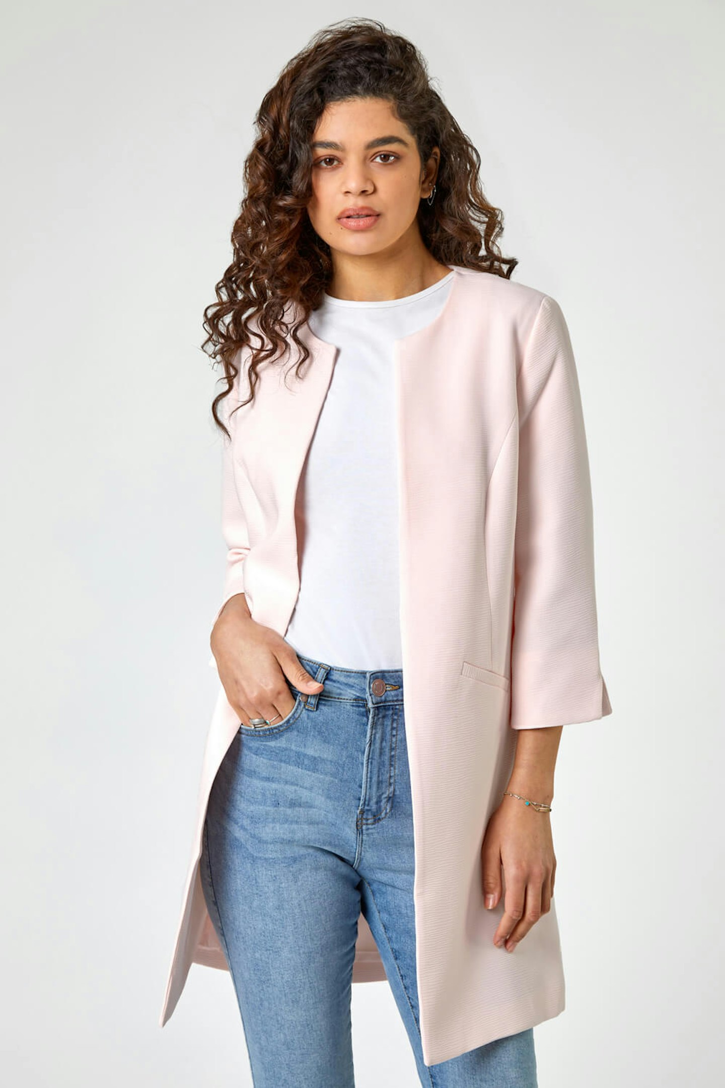 Roman Pink Textured Longline Jacket