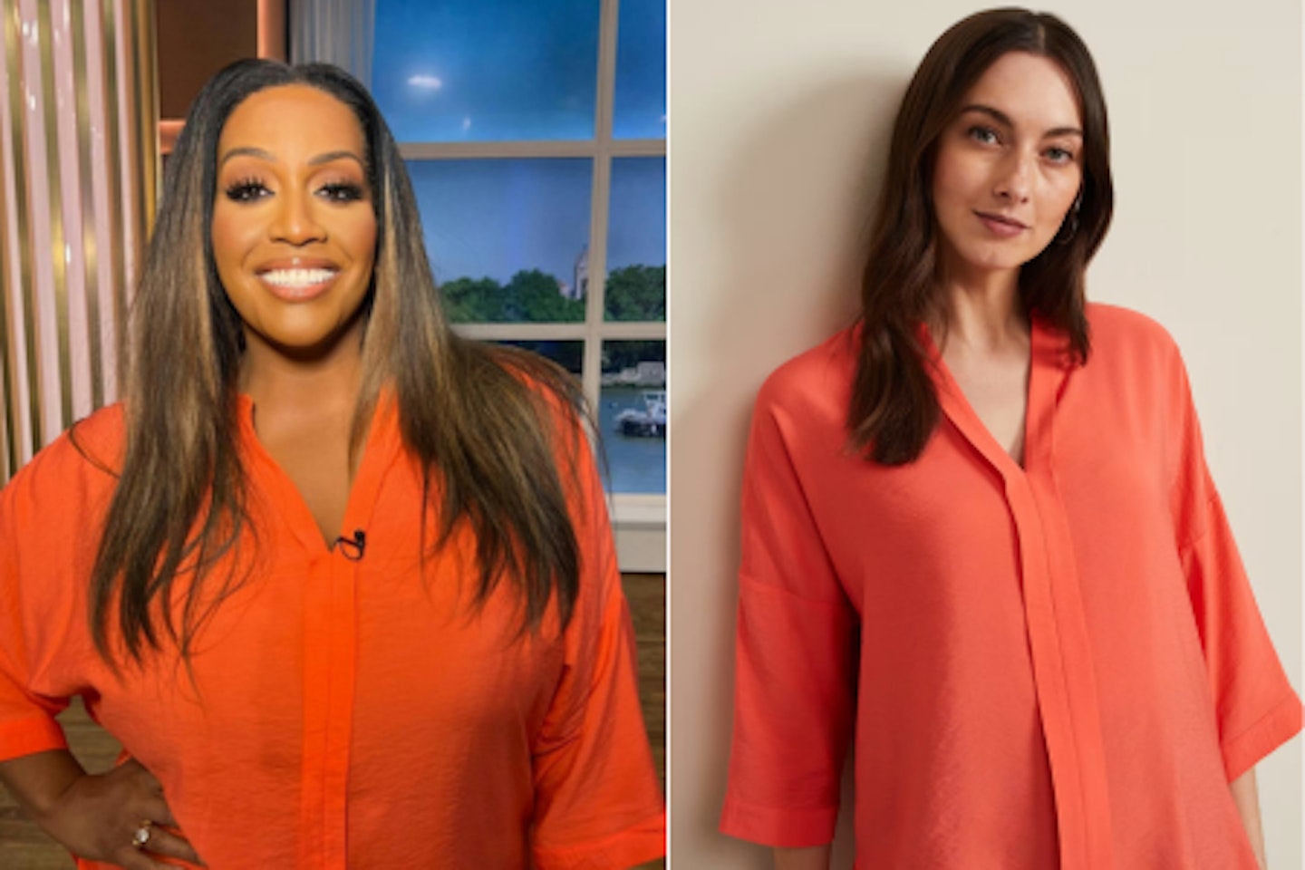 Alison Hammond wearing a bright orange blouse - and Phase Eight - Cynthia Longline Shirt