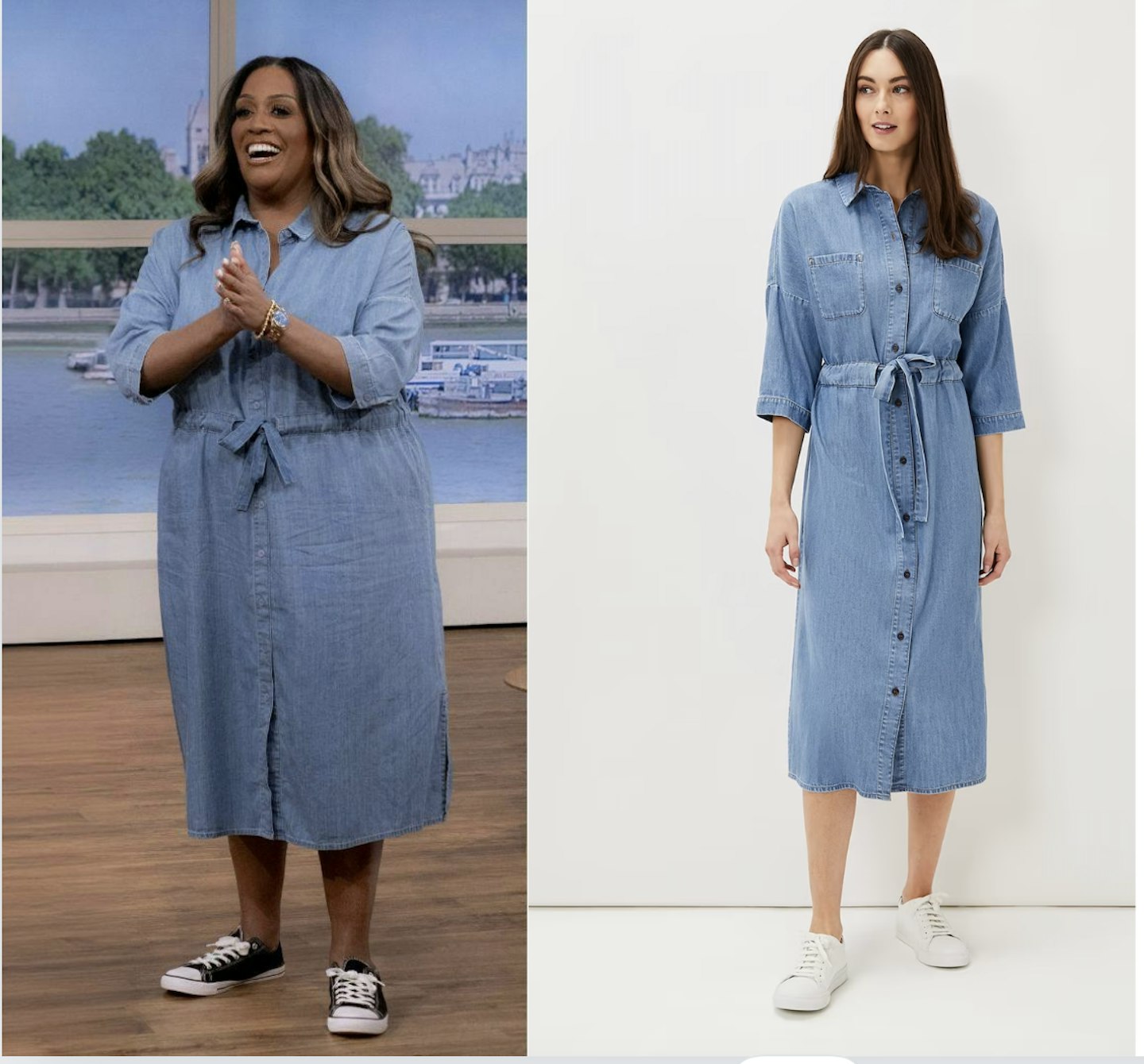 Alison Hammond denim dress and Louella Tie Shirt Dress