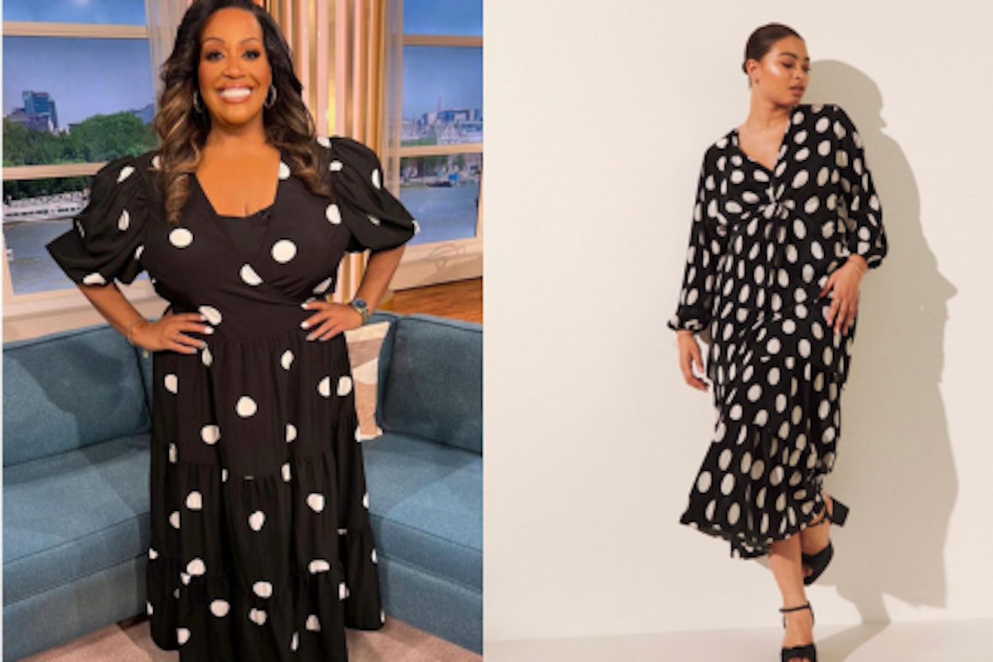 Alison Hammond on This Morning and the polka dot midi dress  dupe we found at Simply Be